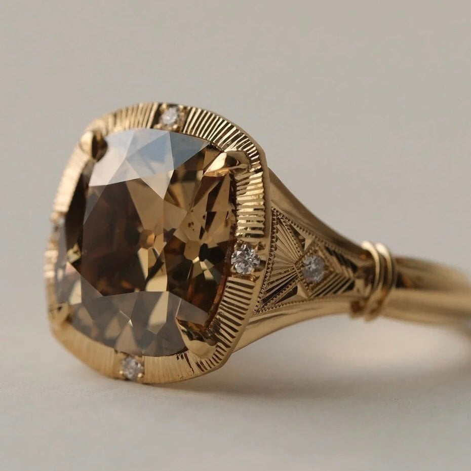 ANSTER Jewelry 18K Gold 5ct Fancy Brown Lab Grown Diamond Ring with IGI