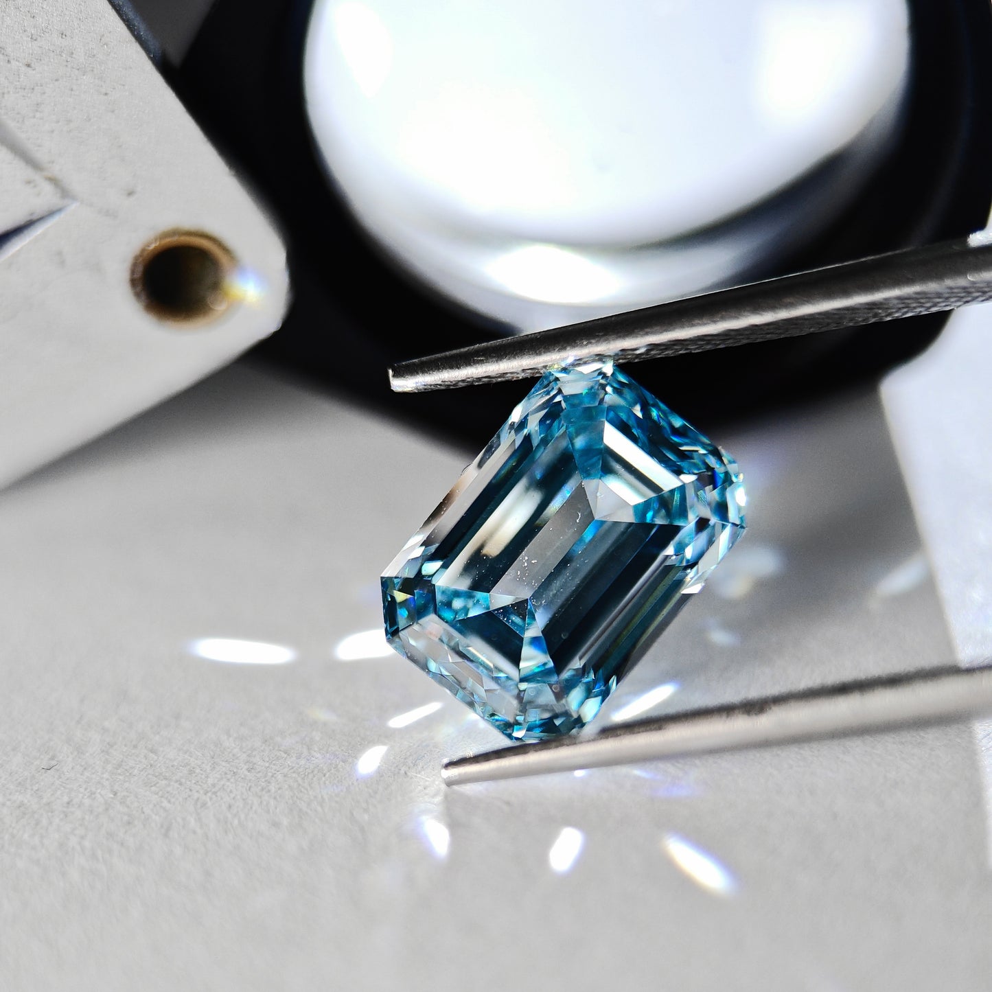 ANSTER Jewelry Platinum PT950 Ring 1ct VS2 Fancy Blue Lab Grown Diamond Ring with IGI