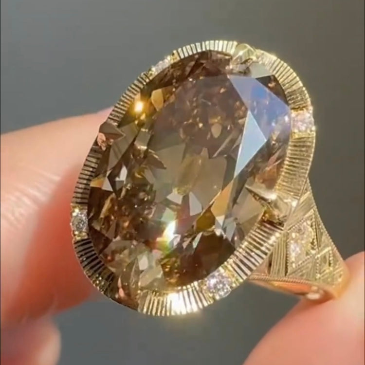 ANSTER Jewelry 18K Gold 5ct Fancy Brown Lab Grown Diamond Ring with IGI