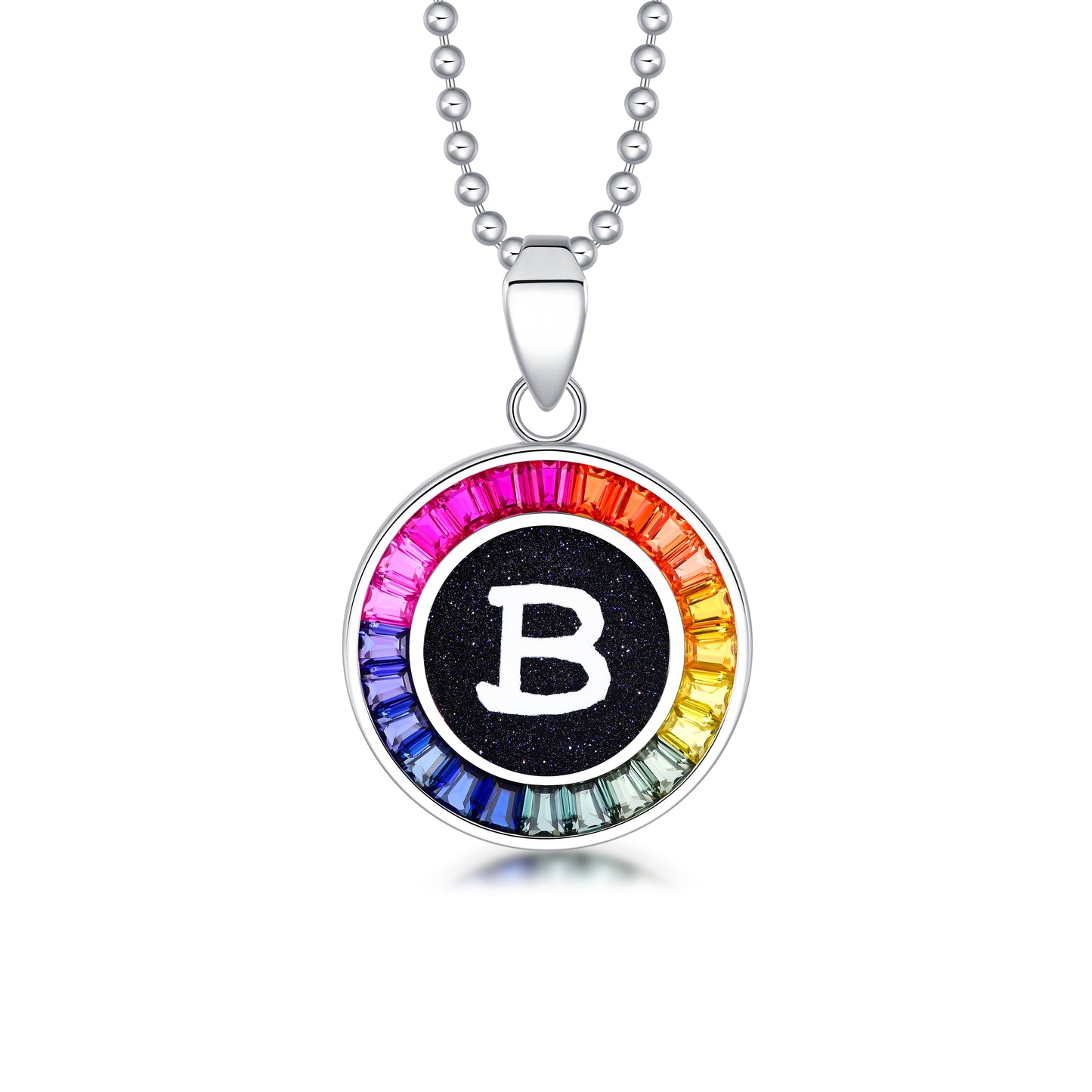 ANSTER Jewelry Princess Lab Grown Rainbow Letter Platinum PT950 Necklace