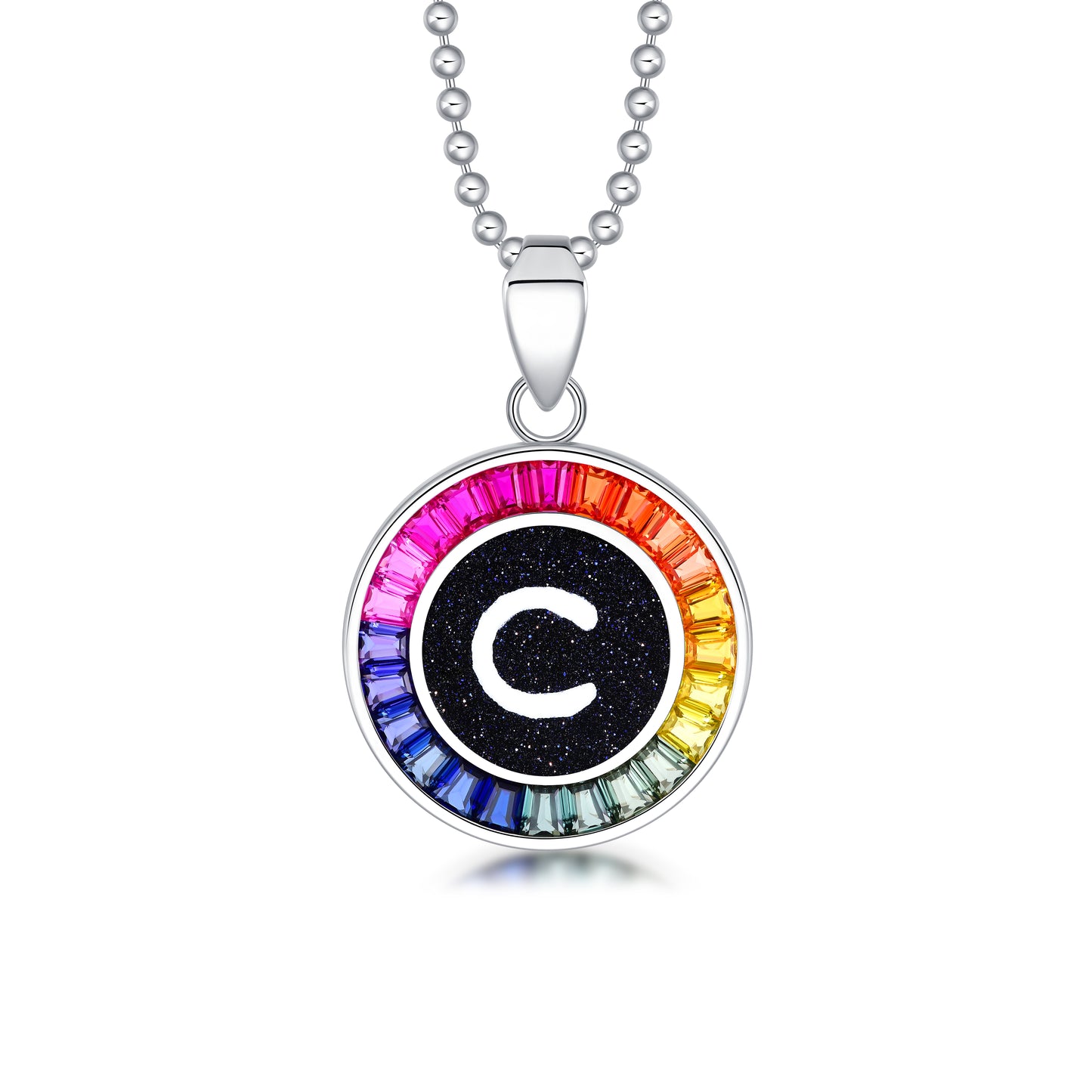 ANSTER Jewelry Princess Lab Grown Rainbow Letter Platinum PT950 Necklace