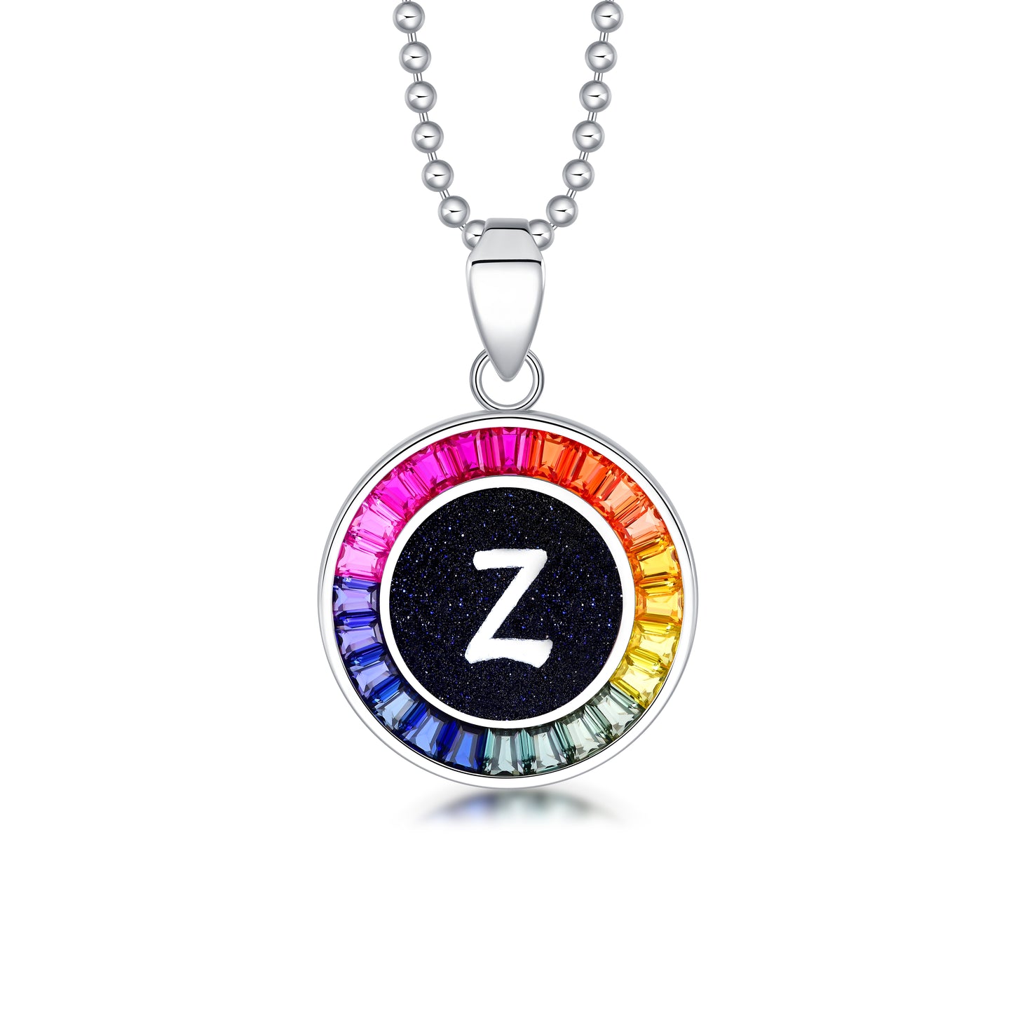 ANSTER Jewelry Princess Lab Grown Rainbow Letter Platinum PT950 Necklace