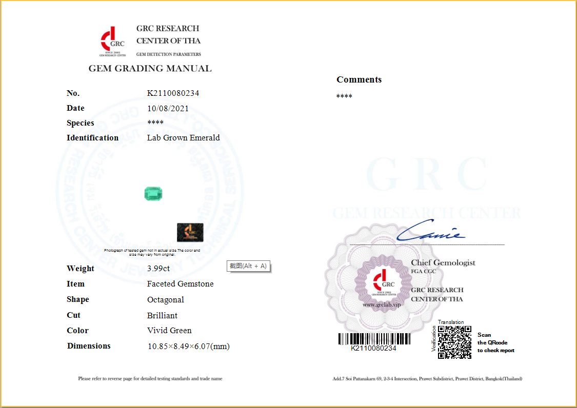 ANSTER Wholesales Price 2ct Lab Grown Emerald Bracelet Chains with GRC