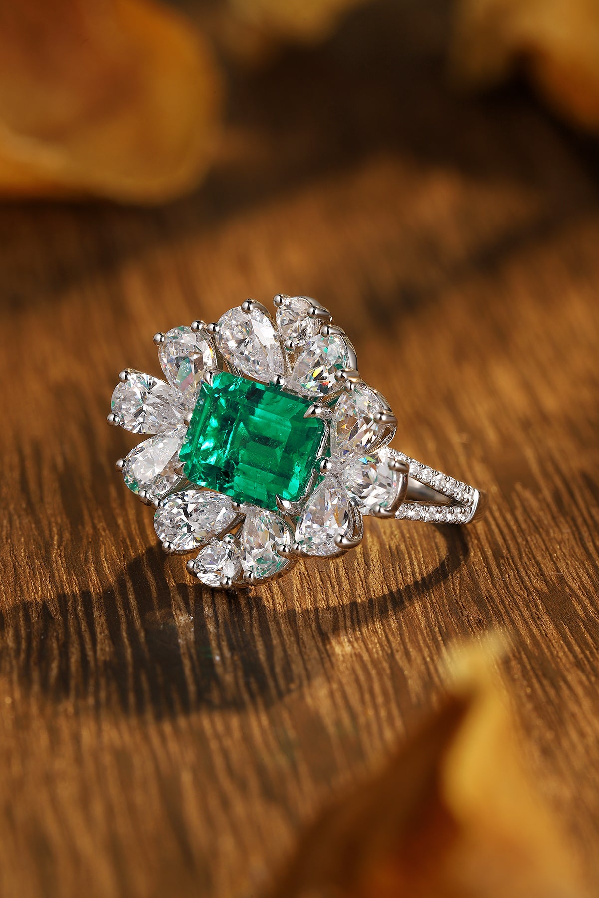 ANSTER JEWELRY 2.7 CTW Princess Lab Grown Emerald 18K Gold Ring