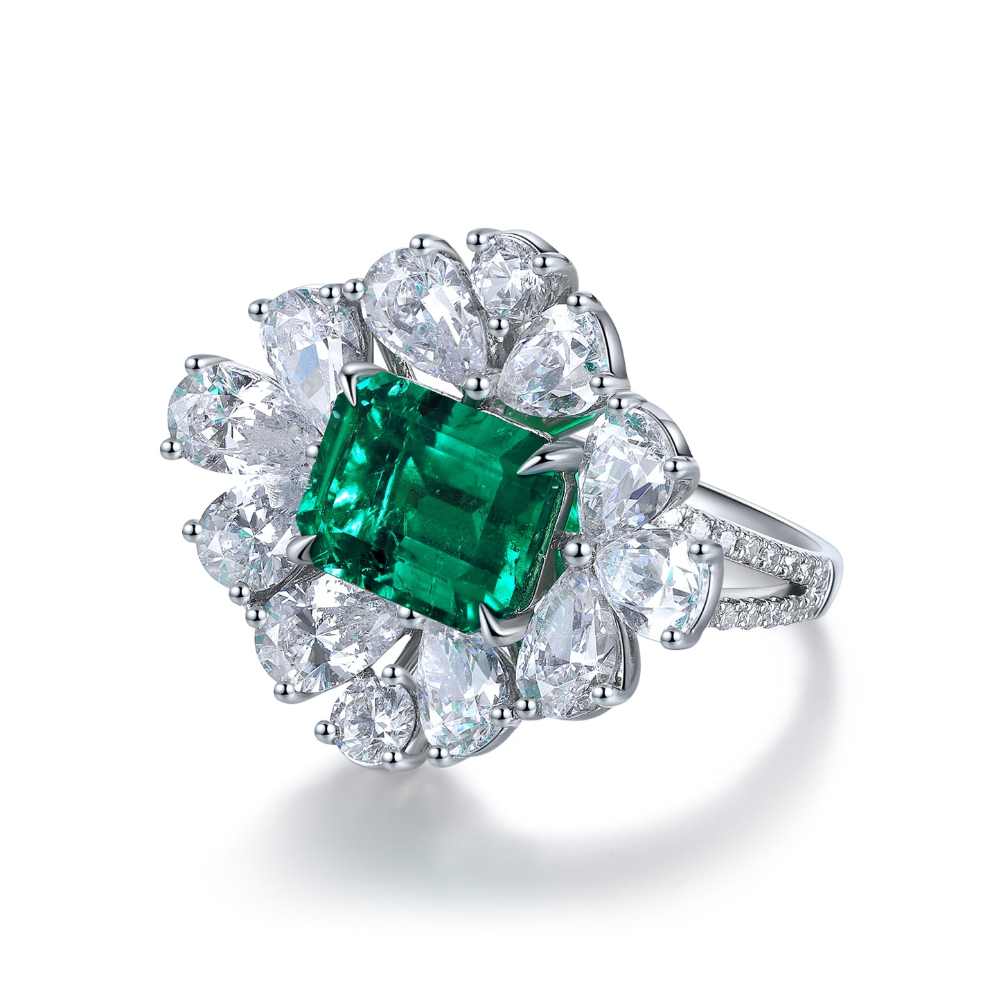 ANSTER JEWELRY 2.7 CTW Princess Lab Grown Emerald 18K Gold Ring