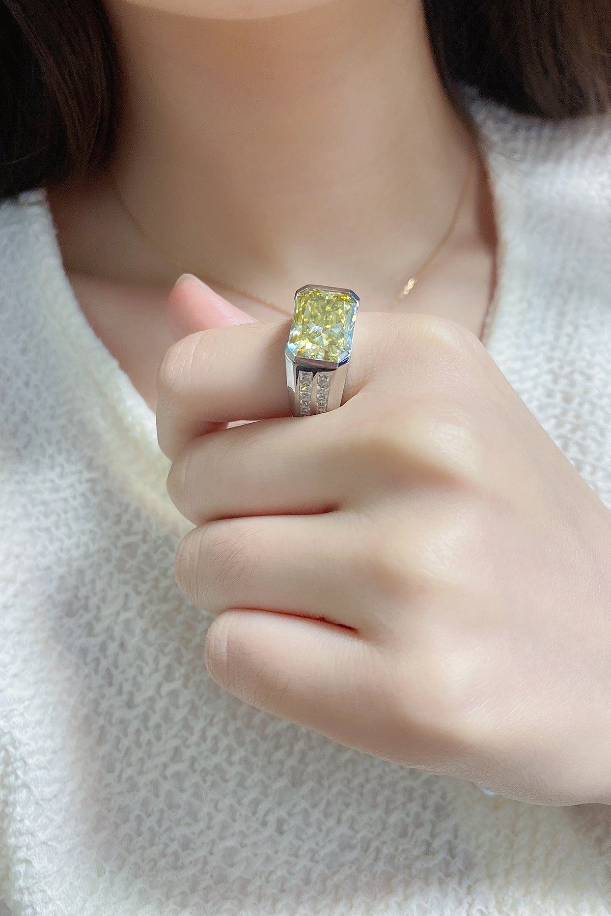 ANSTER JEWELRY 6.9 CTW Platinum PT950 Yellow Lab Grown Diamond Men Ring