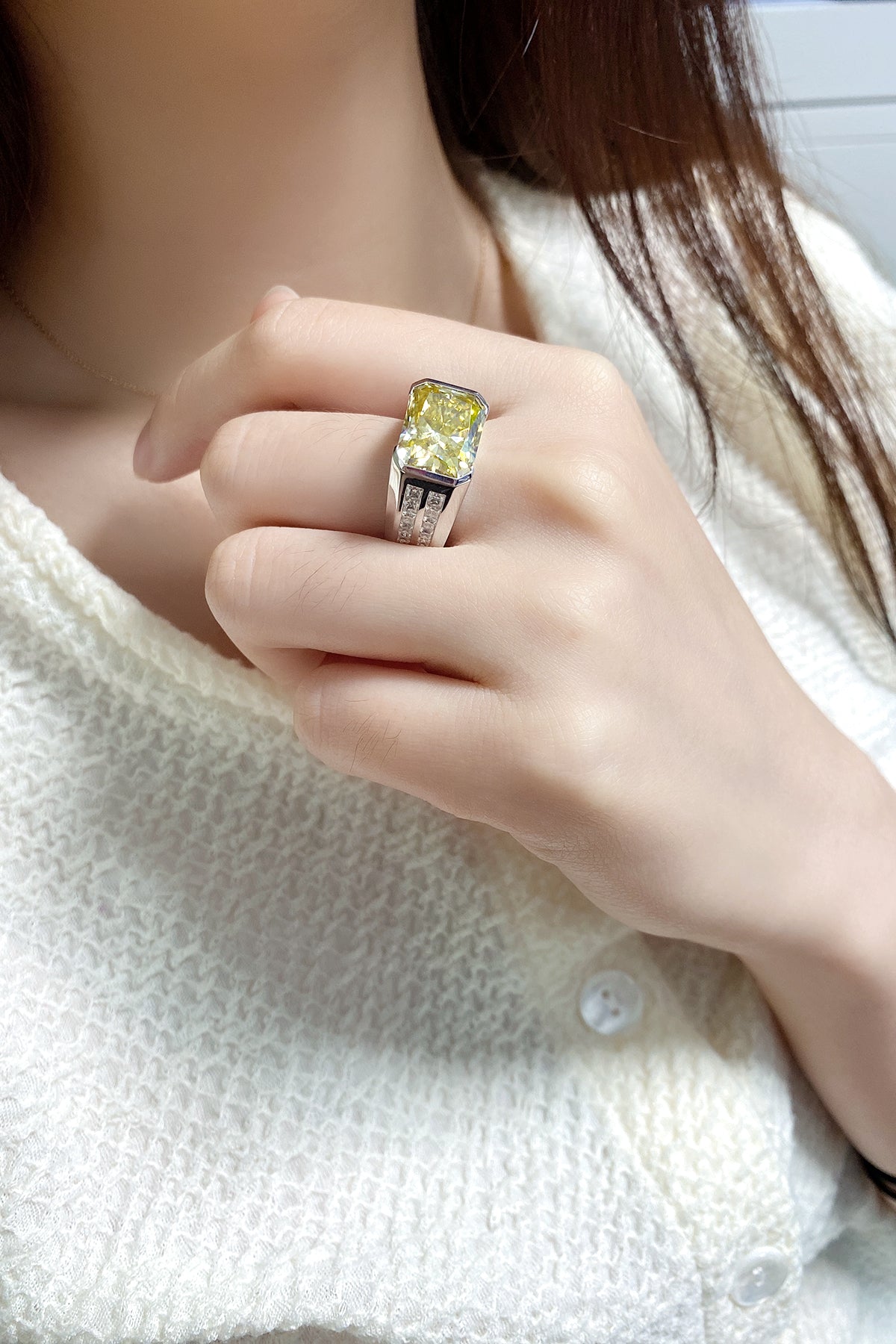 ANSTER JEWELRY 6.9 CTW Platinum PT950 Yellow Lab Grown Diamond Men Ring