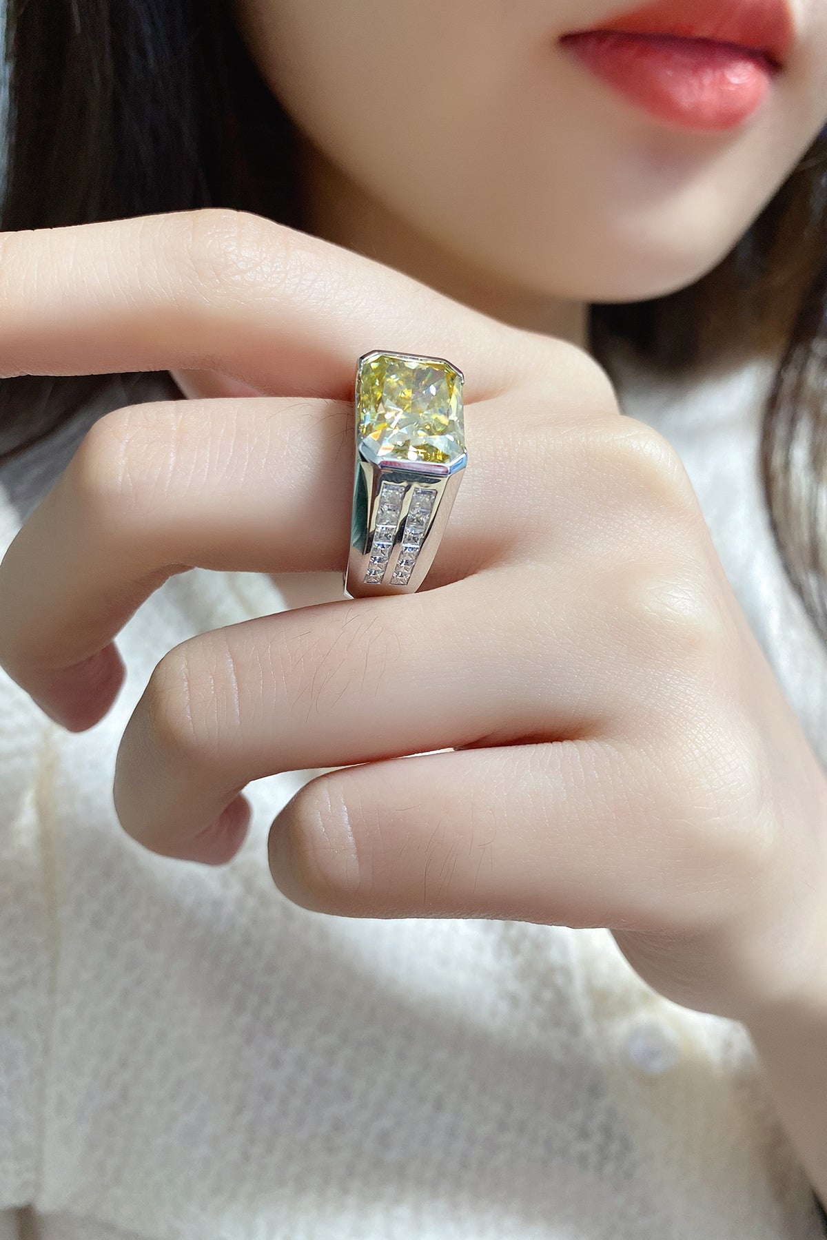 ANSTER JEWELRY 6.9 CTW Platinum PT950 Yellow Lab Grown Diamond Men Ring