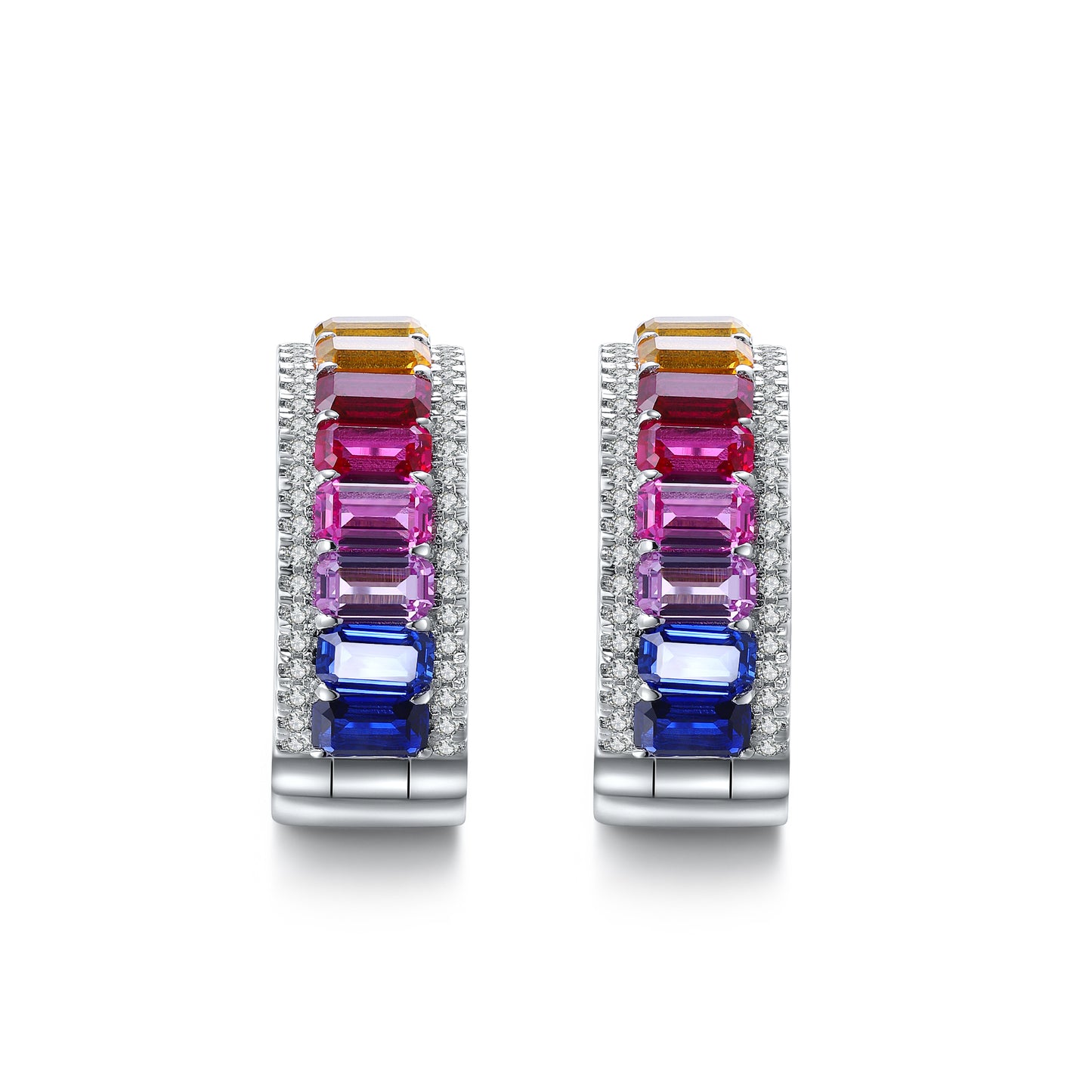 ANSTER Jewelry 6.8 CTW Victorian Rainbow Lab Grown Gemstone PT950 Platinum Earrings plated