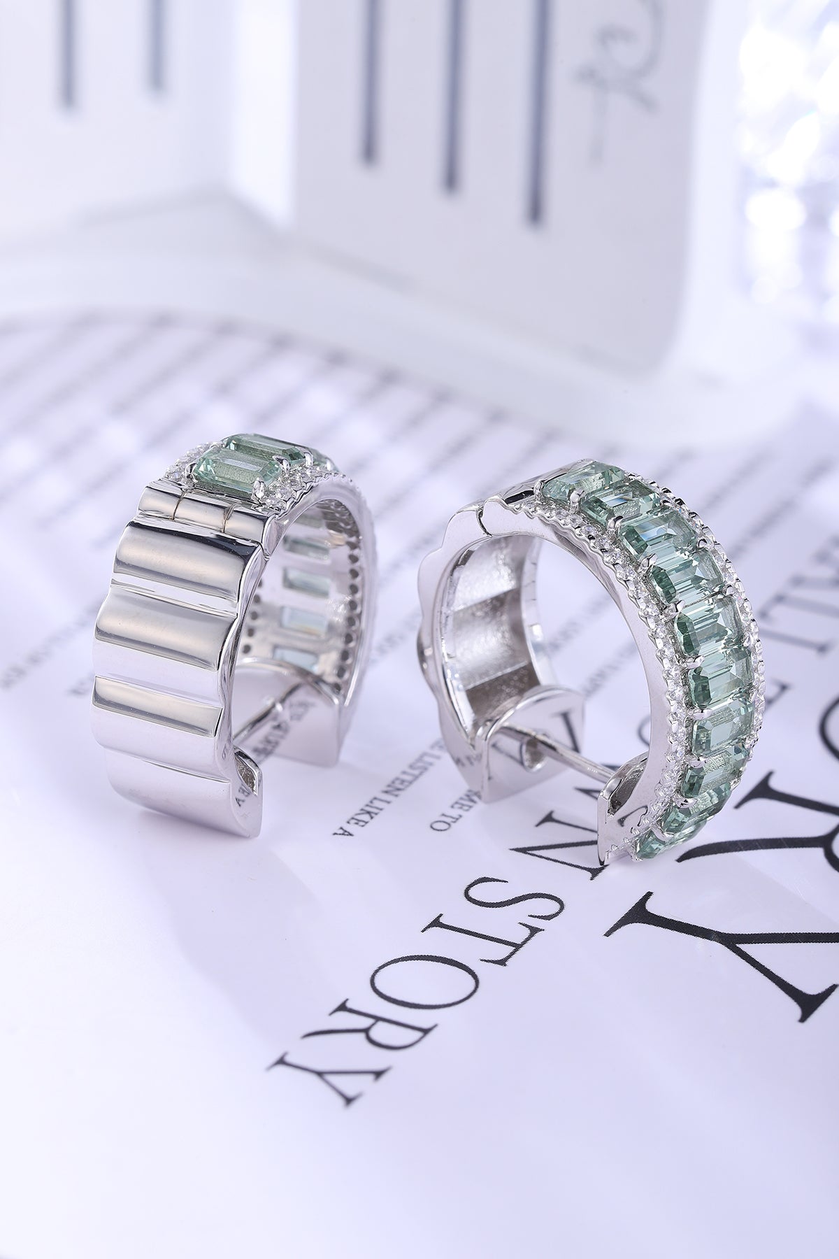ANSTER Jewelry 7.3 CTW Victorian Lab Grown Rainbow Gemstone PT950 Platinum Earrings