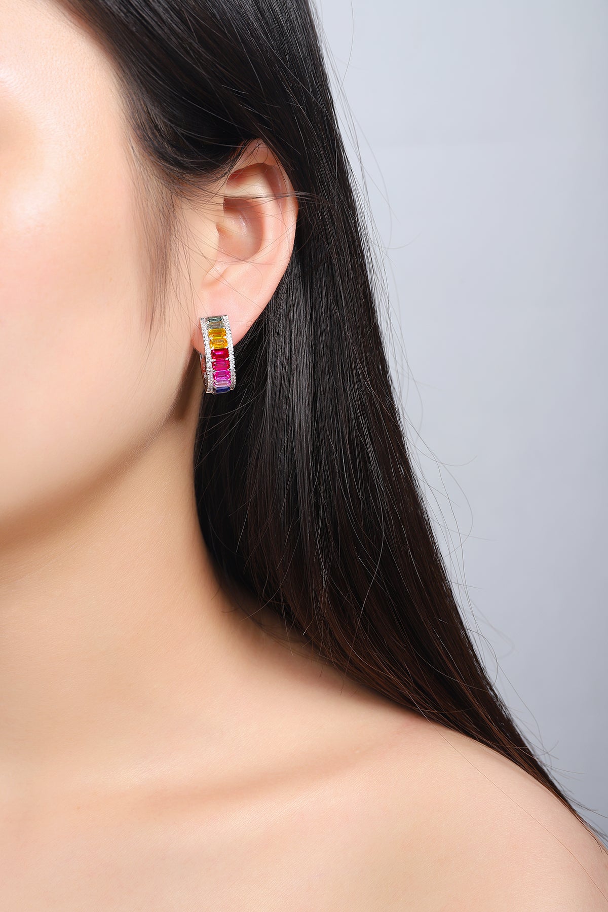 ANSTER Jewelry 6.8 CTW Victorian Rainbow Lab Grown Gemstone PT950 Platinum Earrings plated