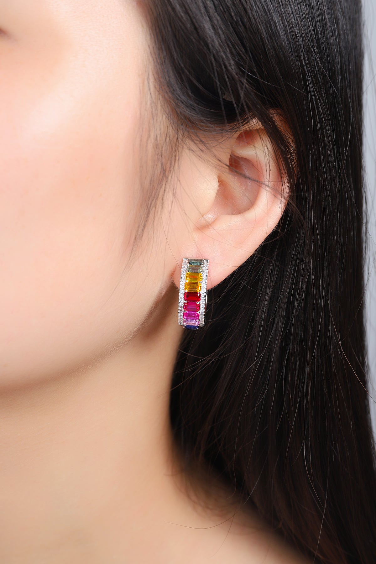 ANSTER Jewelry 6.8 CTW Victorian Rainbow Lab Grown Gemstone PT950 Platinum Earrings plated