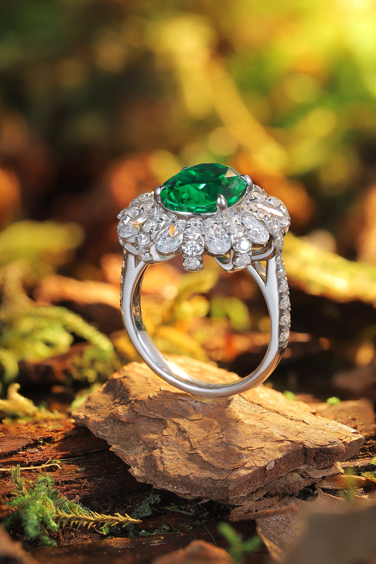 ANSTER JEWELRY 4.1 CTW Oval Lab Grown Emerald 18K Gold Ring