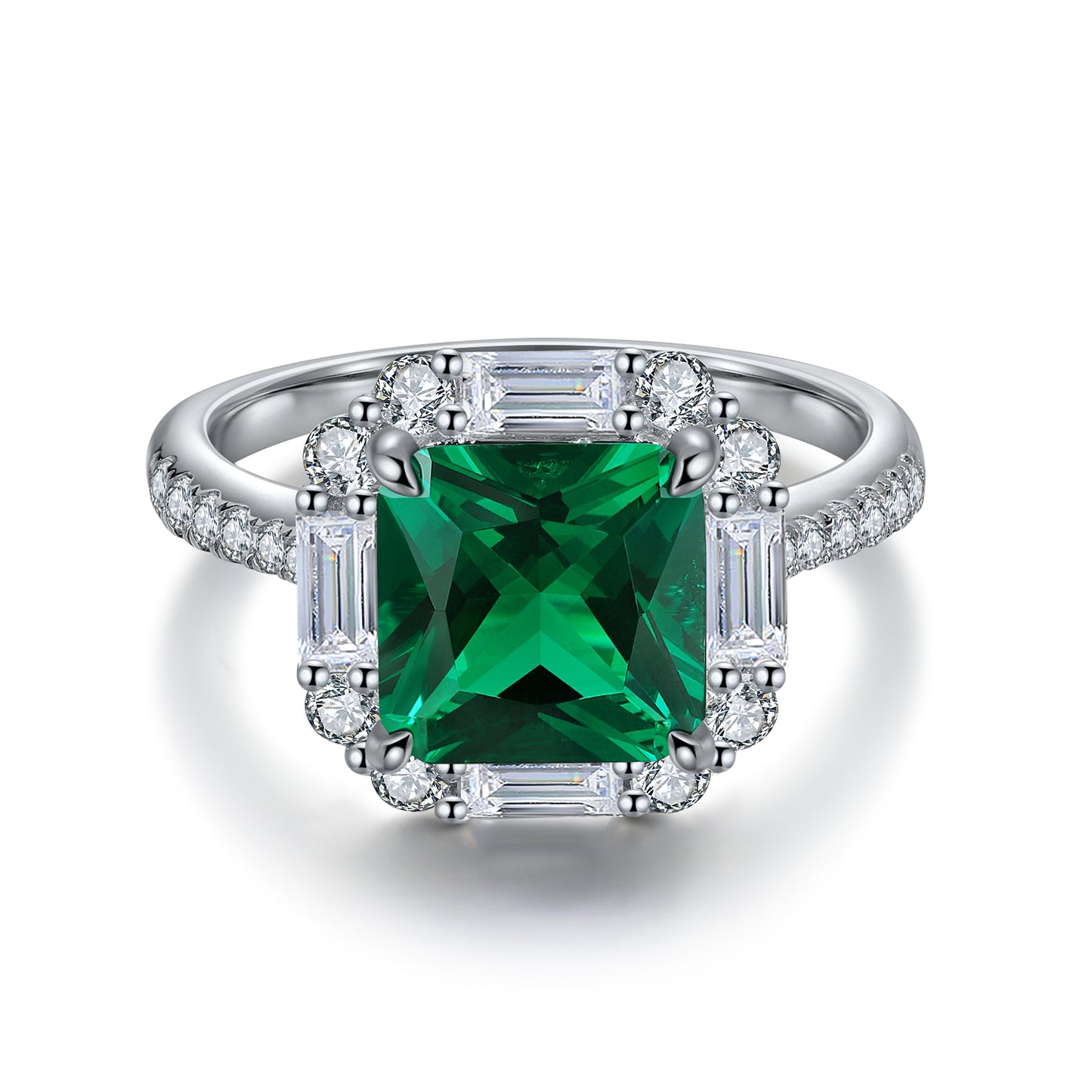 ANSTER JEWELRY 3.2 CTW Princess Lab Grown Emerald 18K Gold Ring