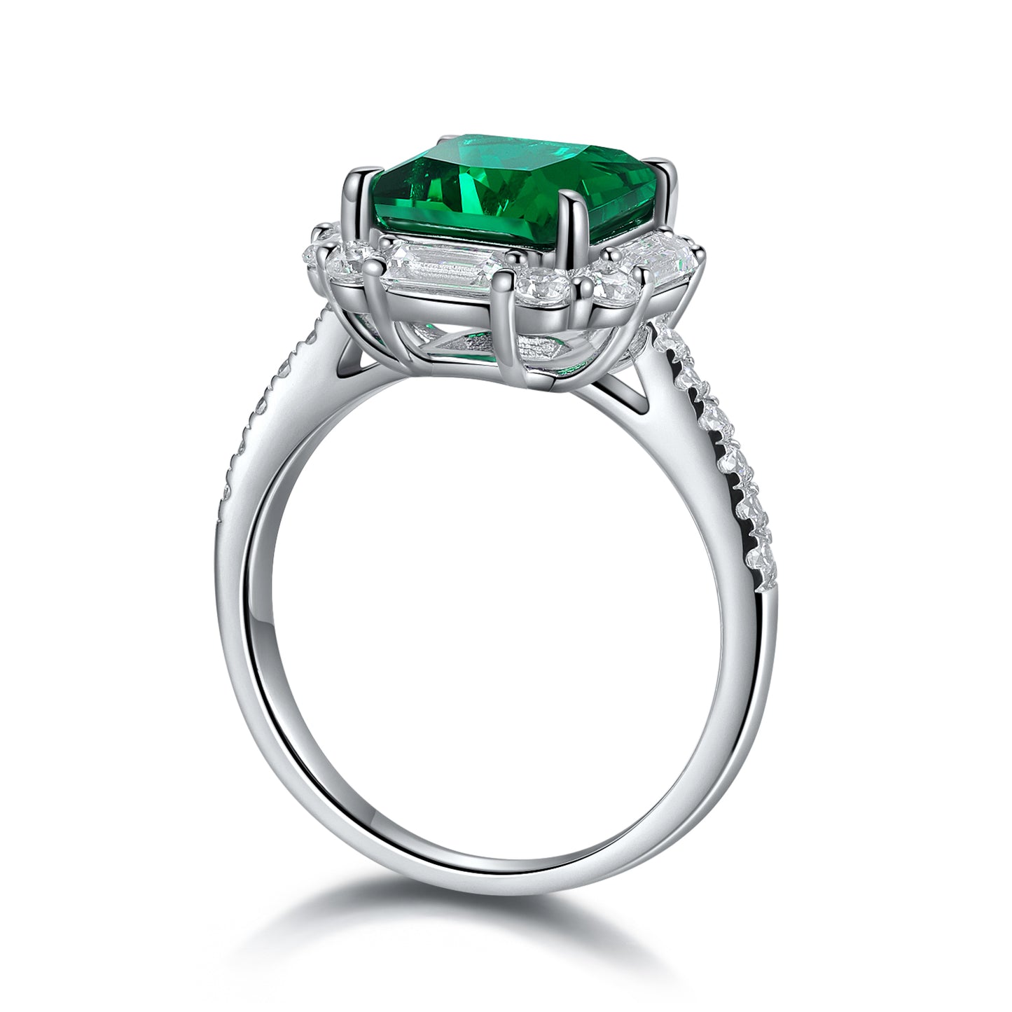 ANSTER JEWELRY 3.2 CTW Princess Lab Grown Emerald 18K Gold Ring