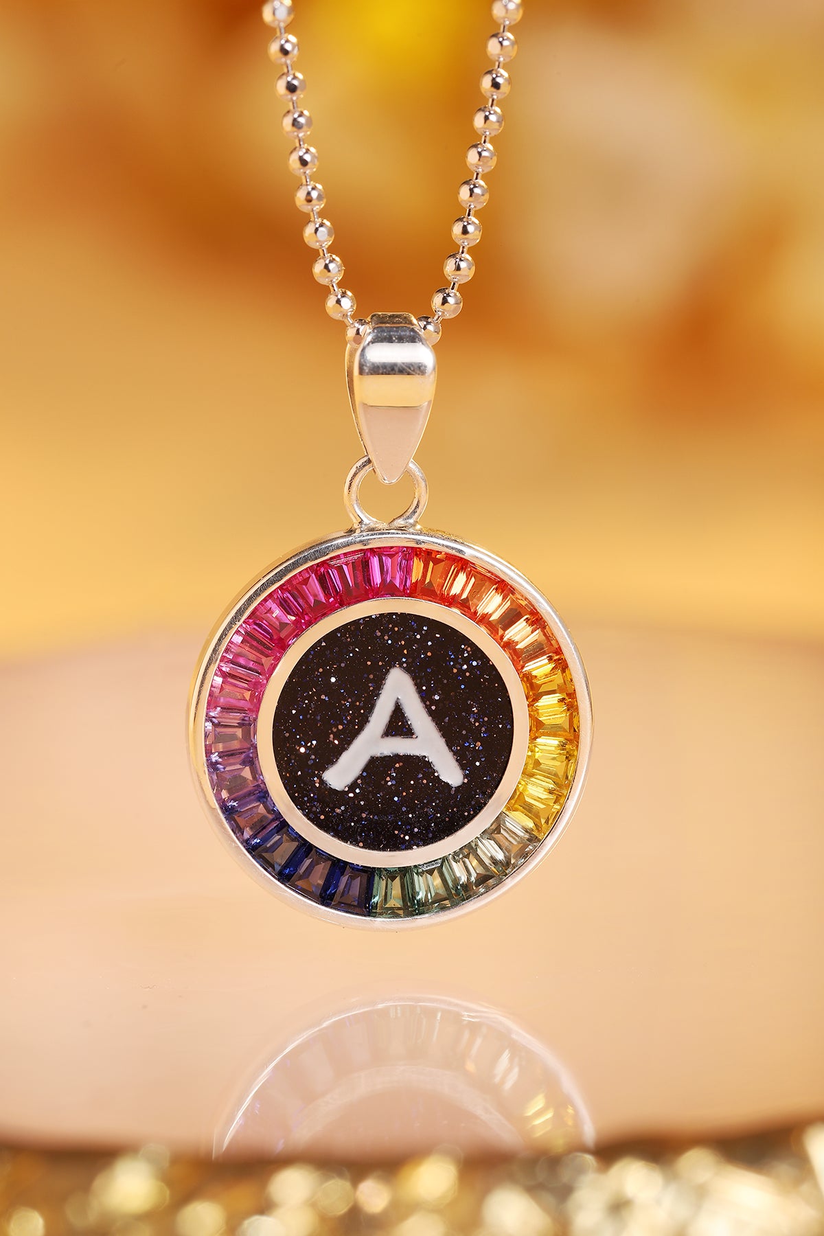 ANSTER Jewelry Princess Lab Grown Rainbow Letter Platinum PT950 Necklace