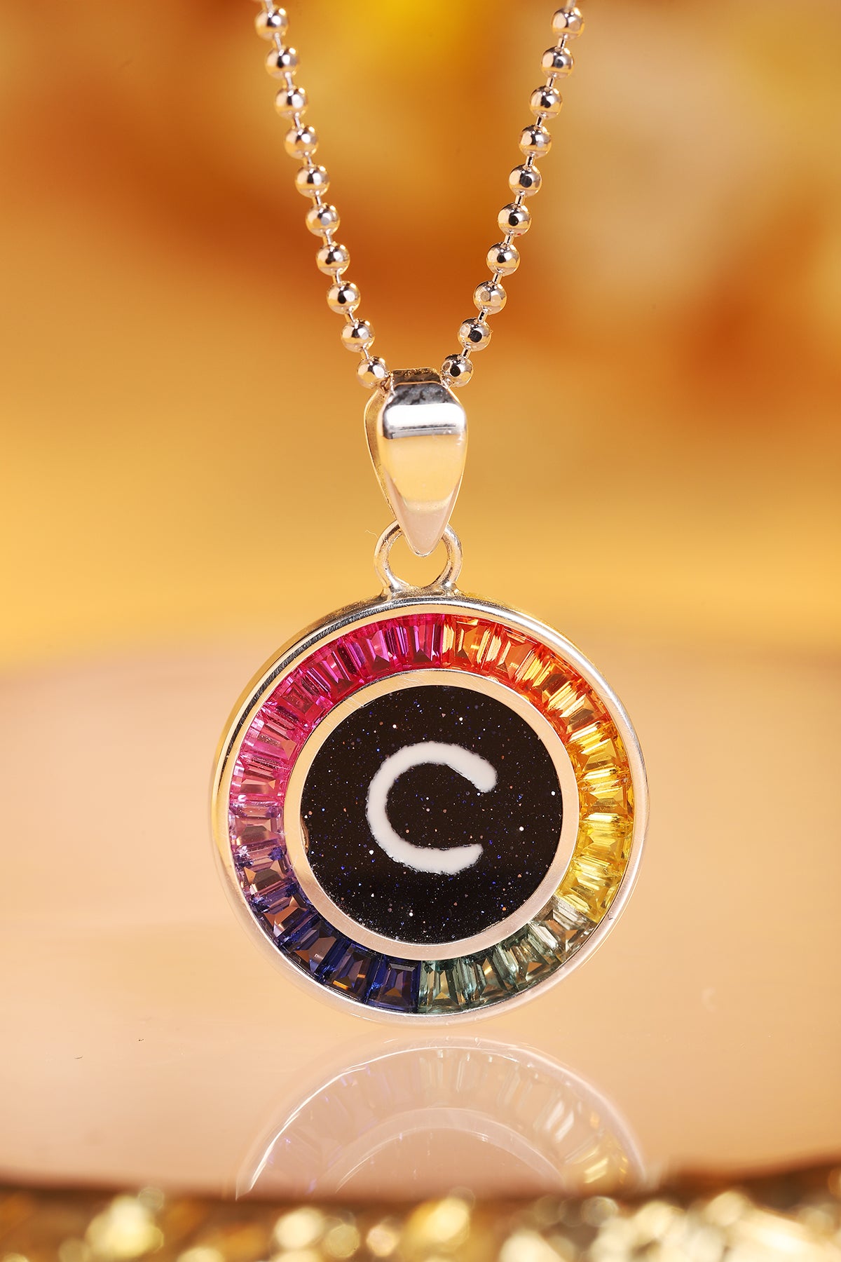 ANSTER Jewelry Princess Lab Grown Rainbow Letter Platinum PT950 Necklace