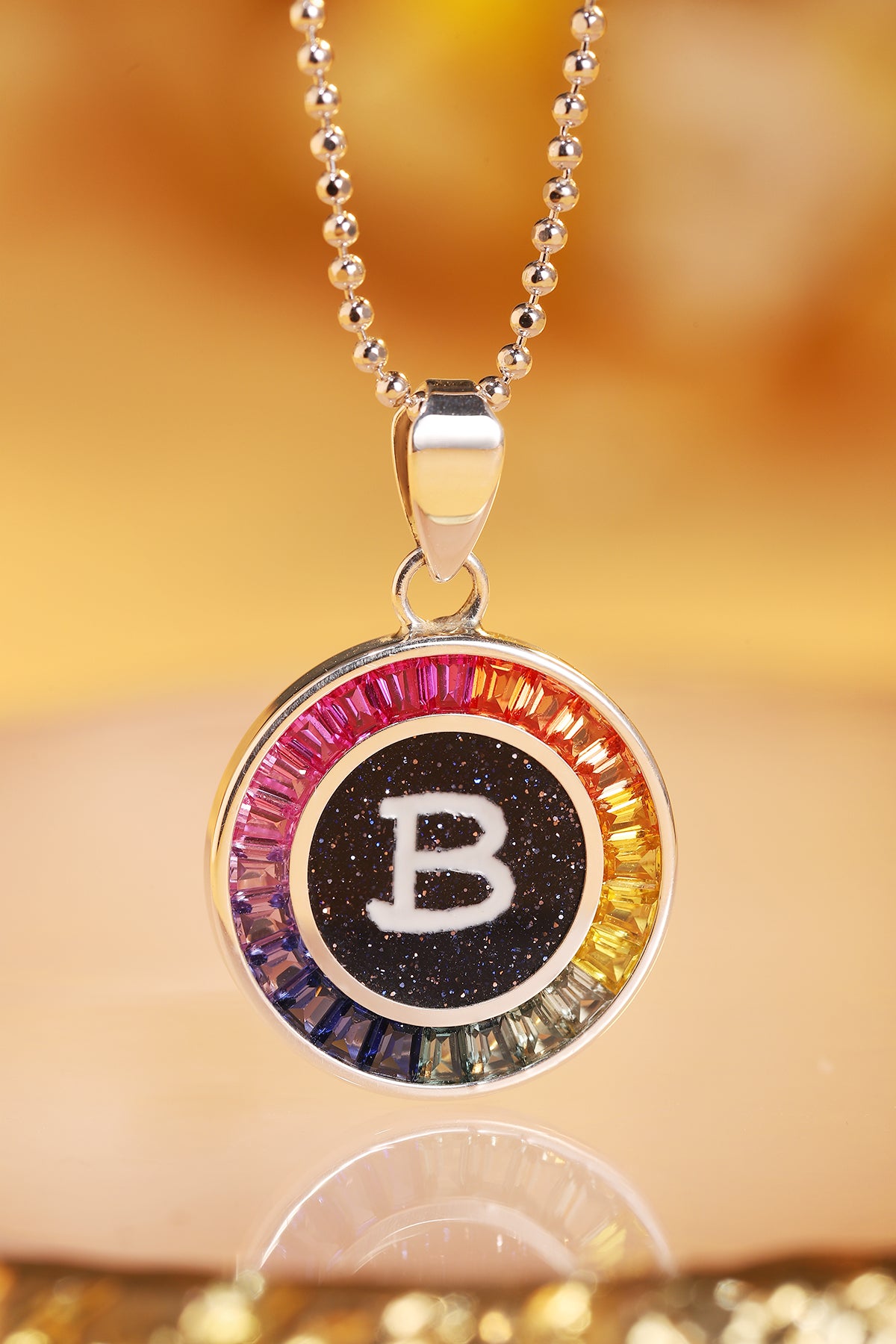 ANSTER Jewelry Princess Lab Grown Rainbow Letter Platinum PT950 Necklace
