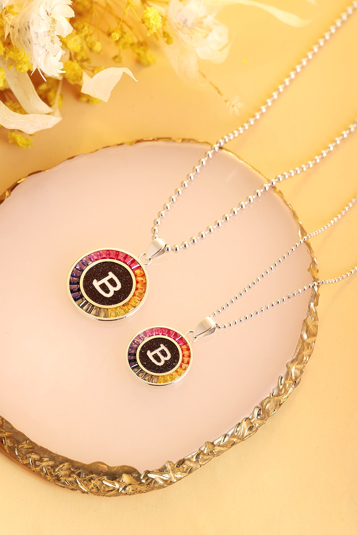 ANSTER Jewelry Princess Lab Grown Rainbow Letter Platinum PT950 Necklace