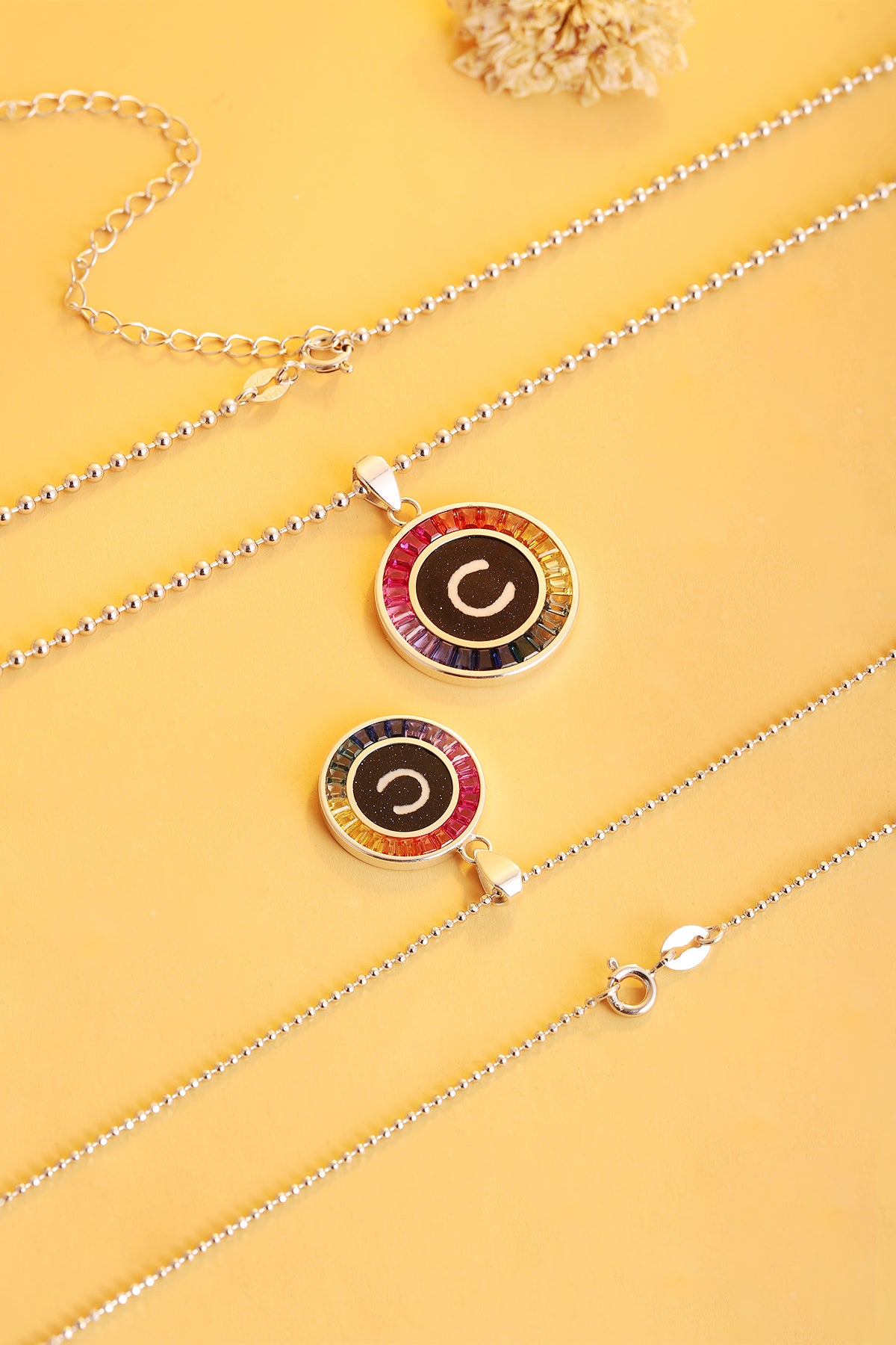 ANSTER Jewelry Princess Lab Grown Rainbow Letter Platinum PT950 Necklace