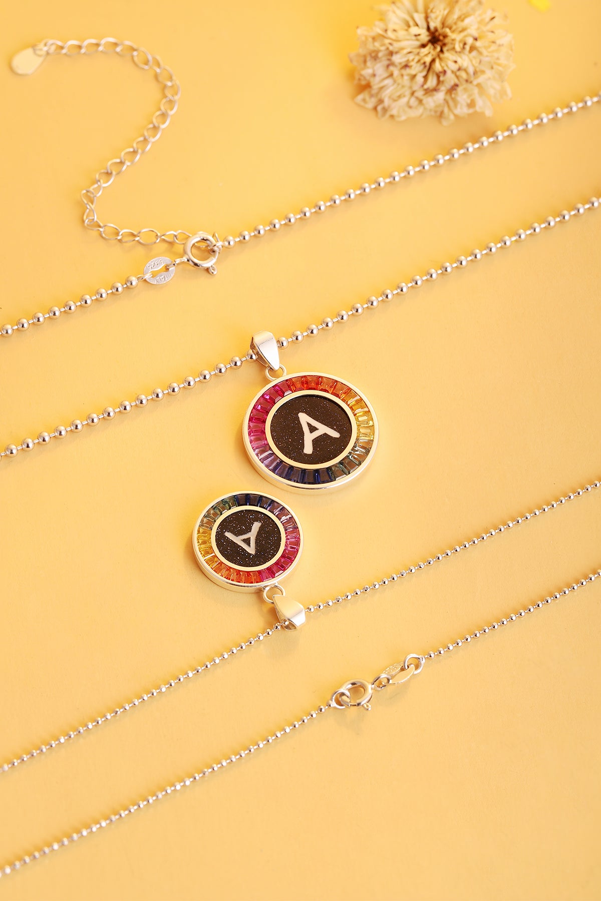 ANSTER Jewelry Princess Lab Grown Rainbow Letter Platinum PT950 Necklace