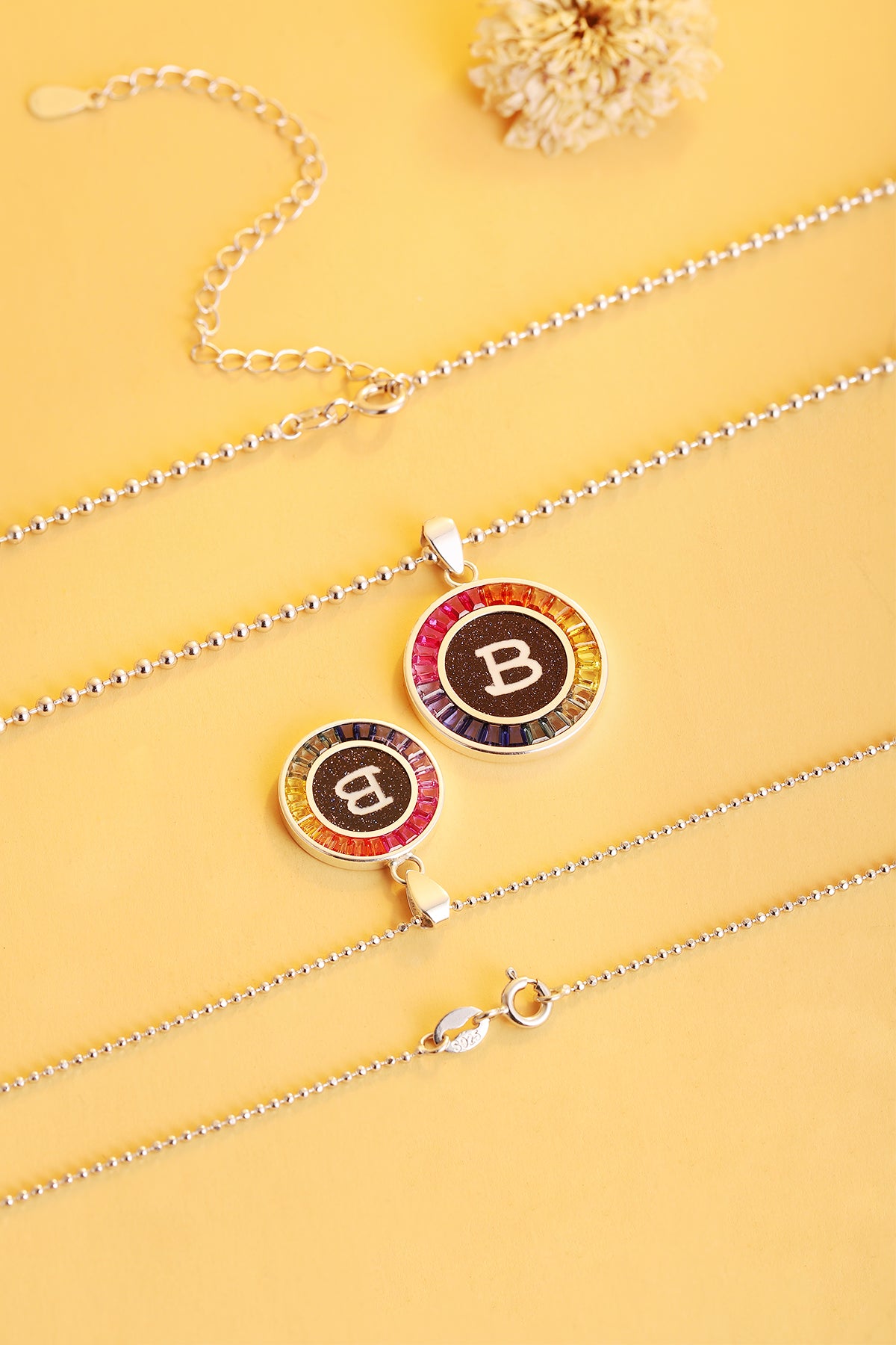 ANSTER Jewelry Princess Lab Grown Rainbow Letter Platinum PT950 Necklace