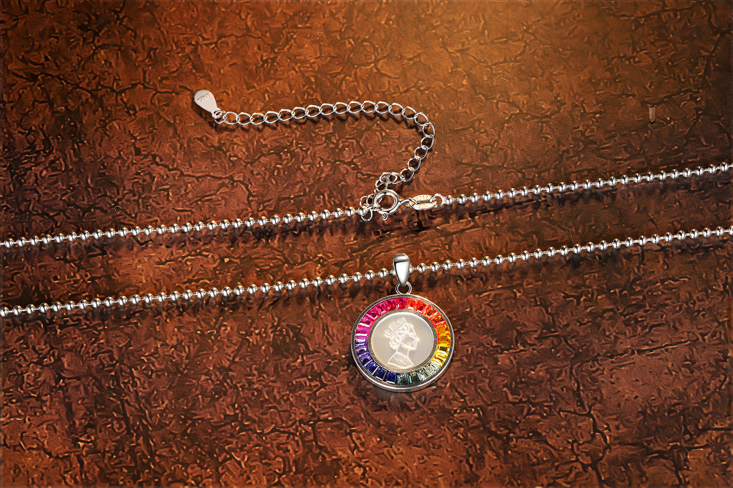 ANSTER Jewelry Princess Lab Grown Rainbow Queen PT950 Platinum Necklace