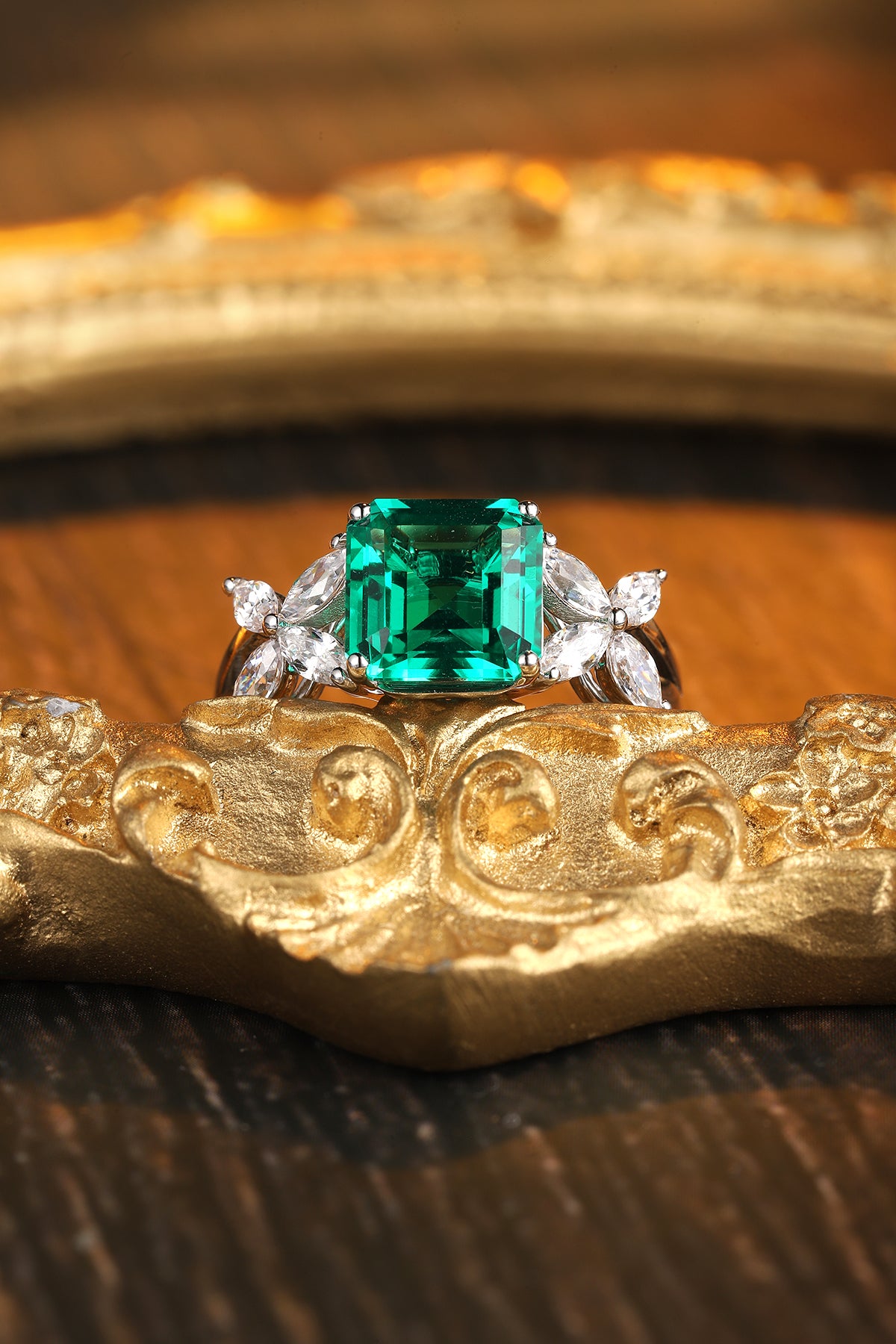 ANSTER JEWELRY 3.5ct Lab Grown Emerald 18K Gold Ring