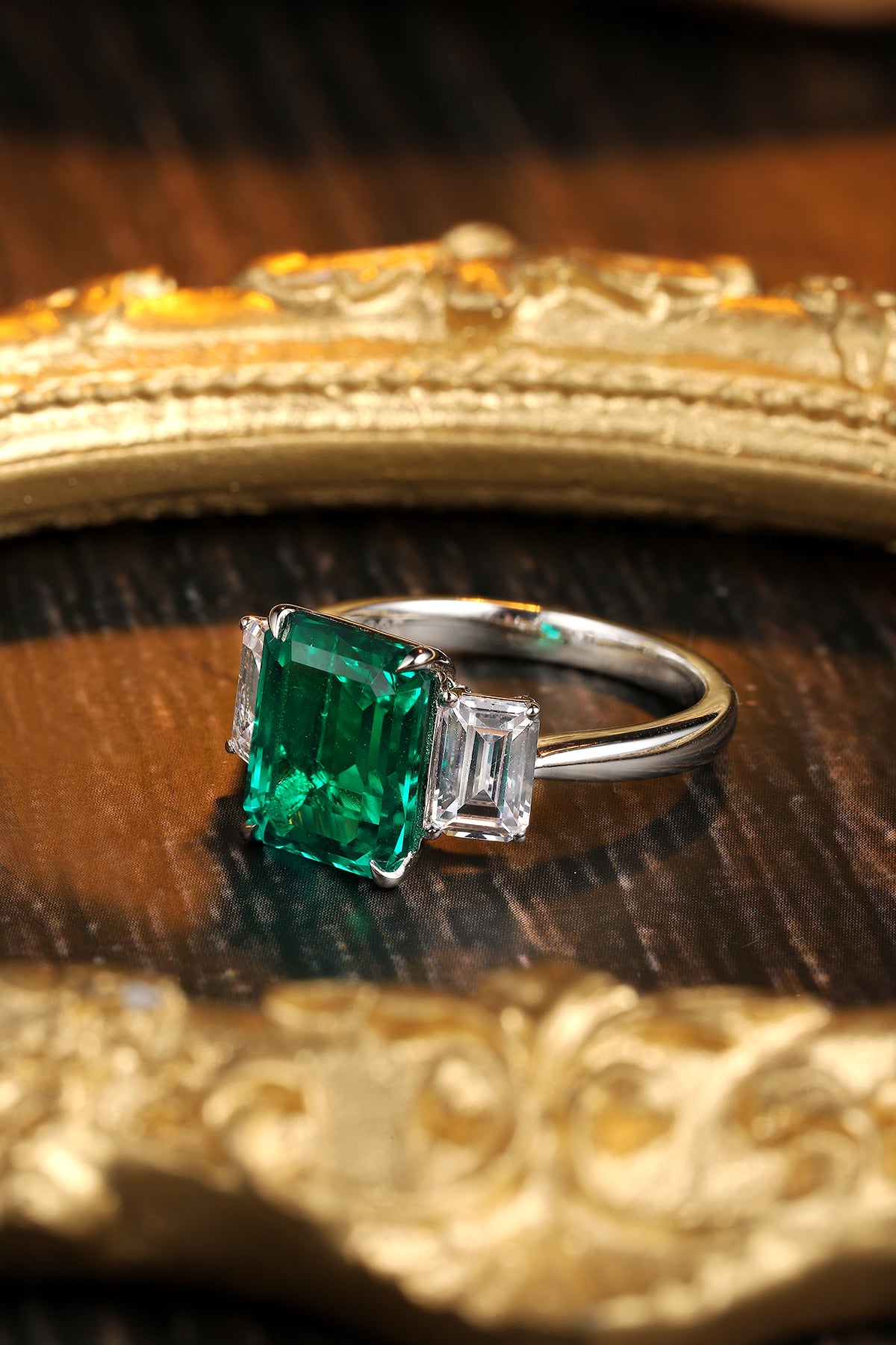 ANSTER JEWELRY 1.3 CTW Princess Lab Grown Emerald 18K Gold Ring