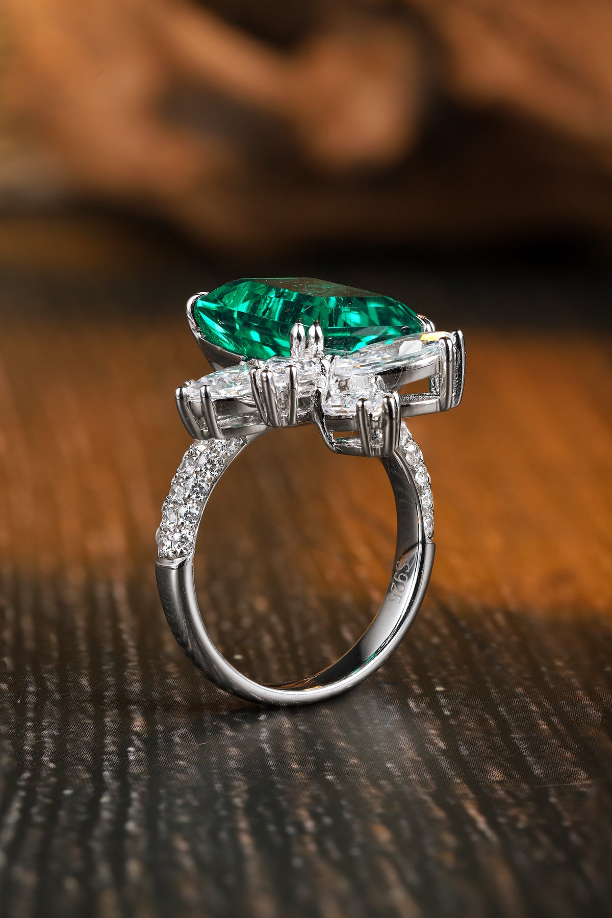 ANSTER JEWELRY 6.7 CTW Princess Lab Grown Emerald 18K Gold Ring