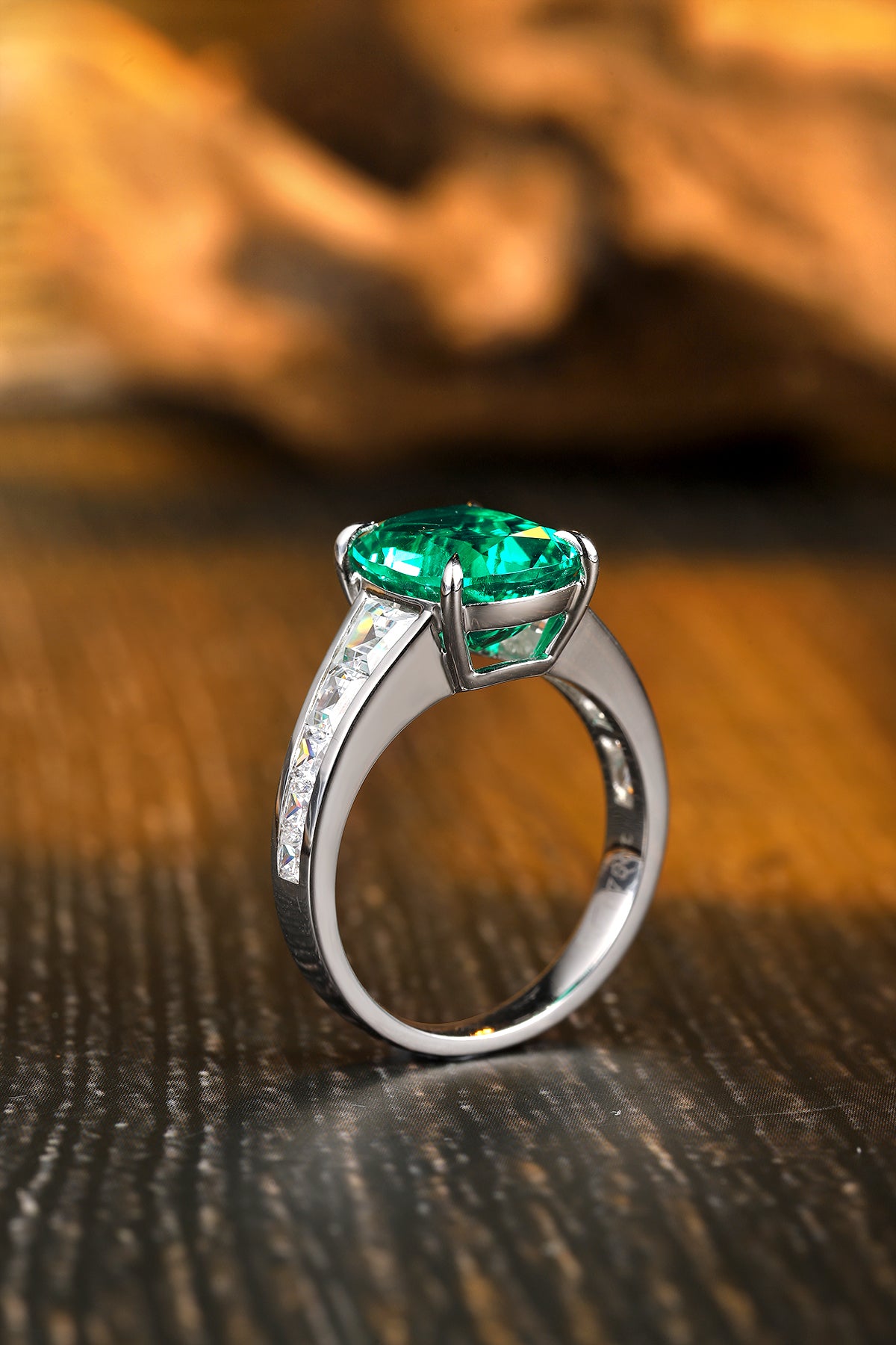 ANSTER JEWELRY 3.5 CTW Princess Lab Grown Emerald 18K Gold Ring