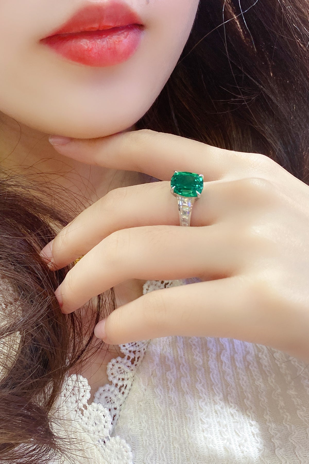 ANSTER JEWELRY 3.5 CTW Princess Lab Grown Emerald 18K Gold Ring
