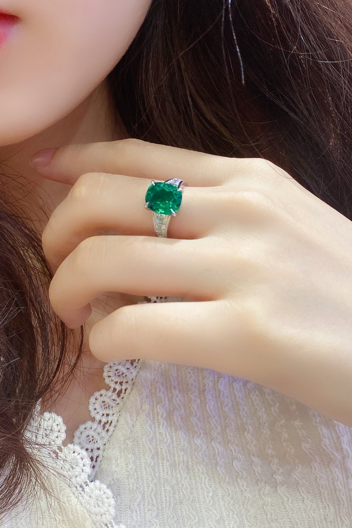ANSTER JEWELRY 3.5 CTW Princess Lab Grown Emerald 18K Gold Ring