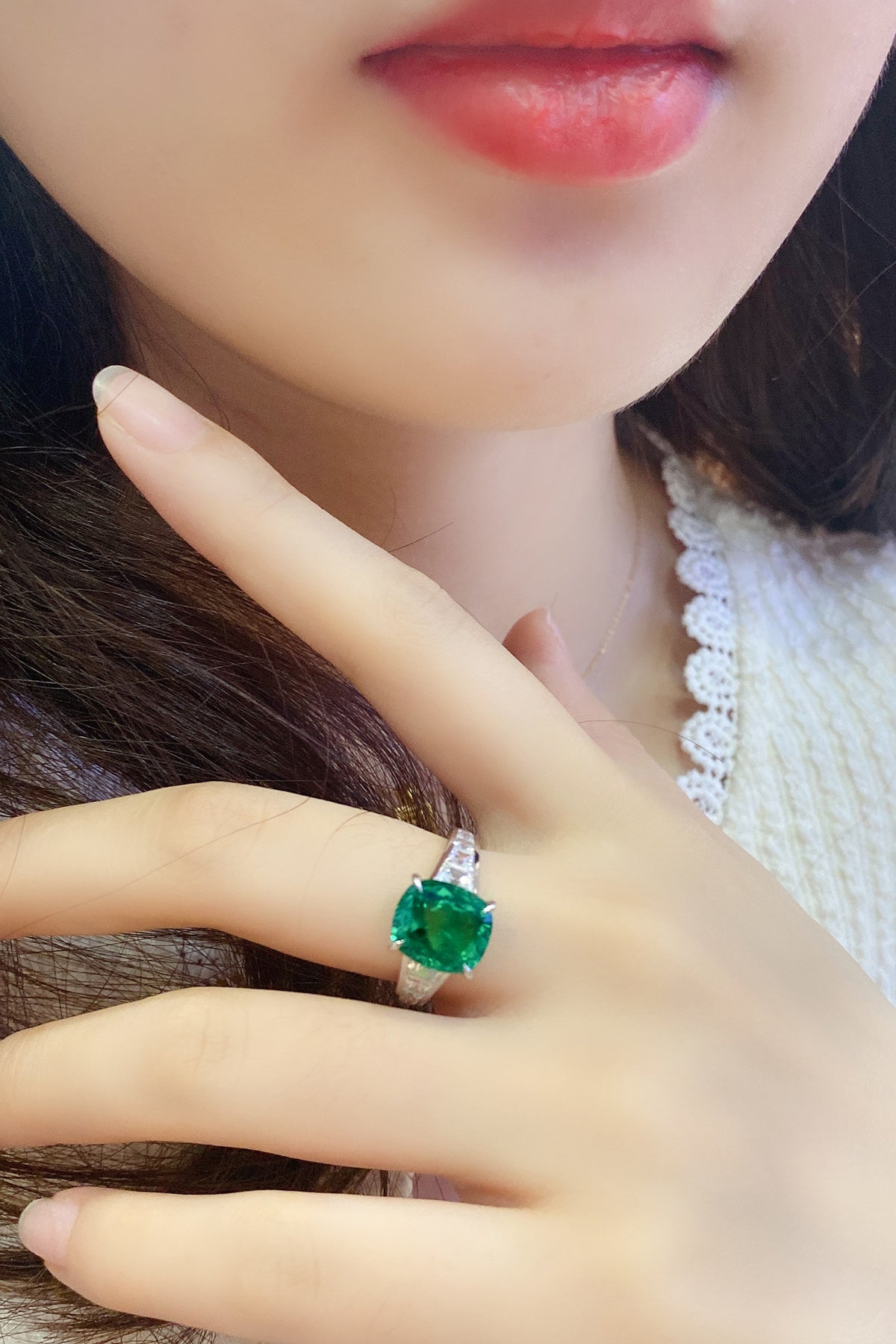 ANSTER JEWELRY 3.5 CTW Princess Lab Grown Emerald 18K Gold Ring