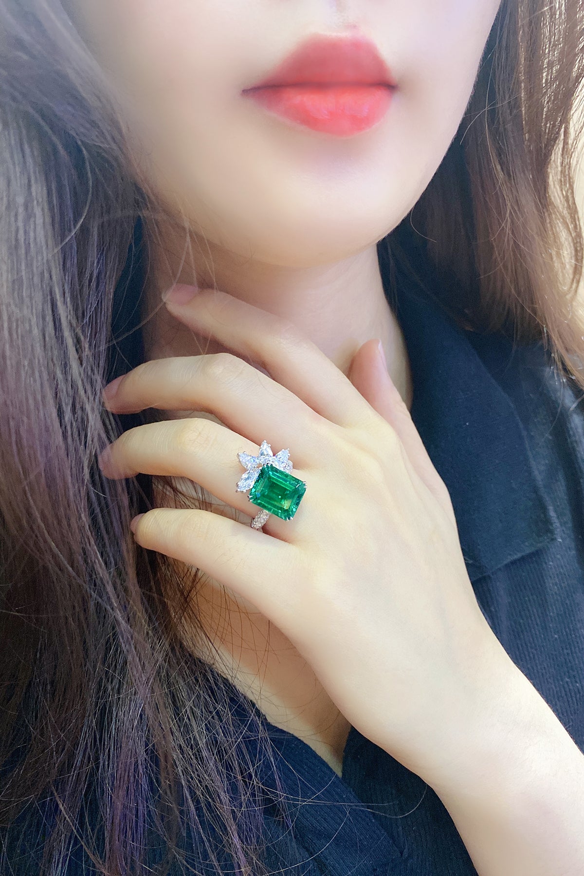 ANSTER JEWELRY 6.7 CTW Princess Lab Grown Emerald 18K Gold Ring