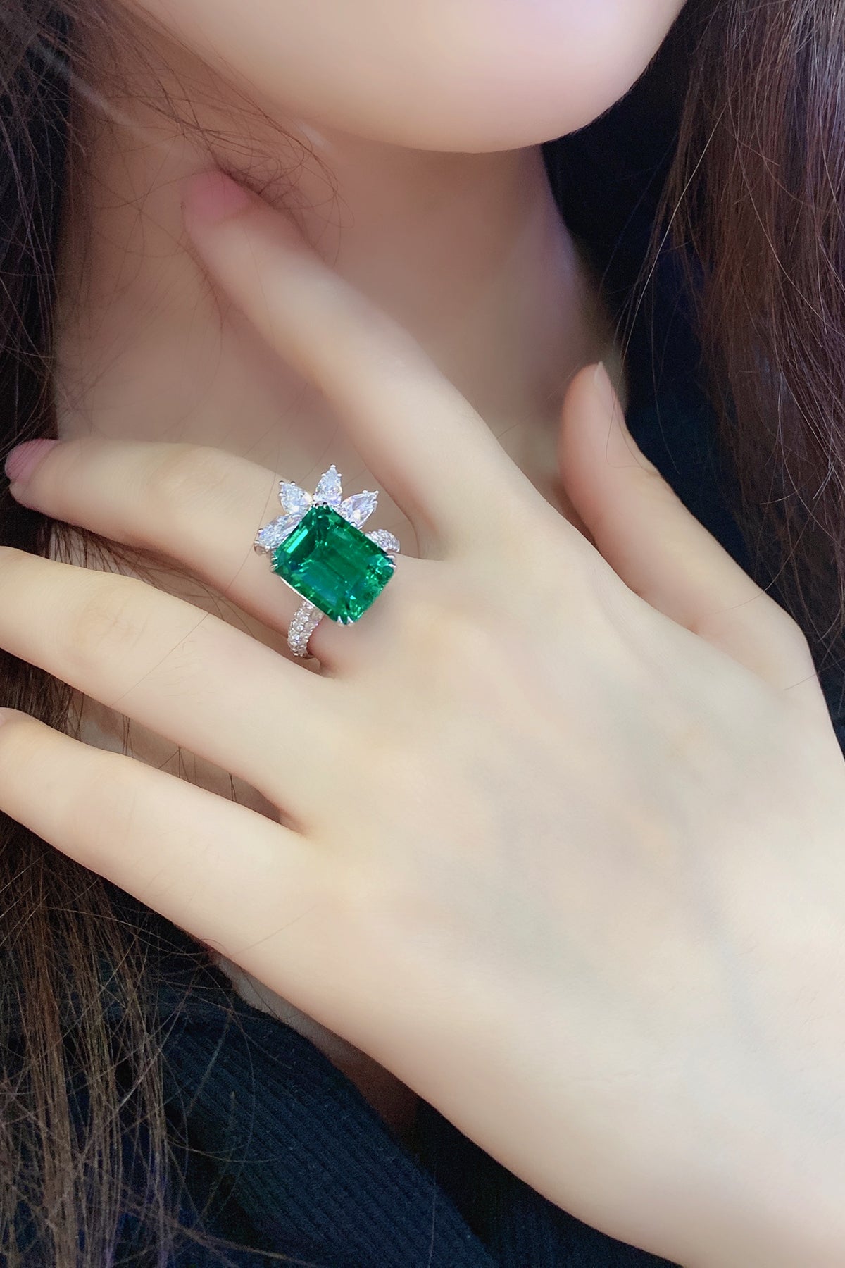 ANSTER JEWELRY 6.7 CTW Princess Lab Grown Emerald 18K Gold Ring