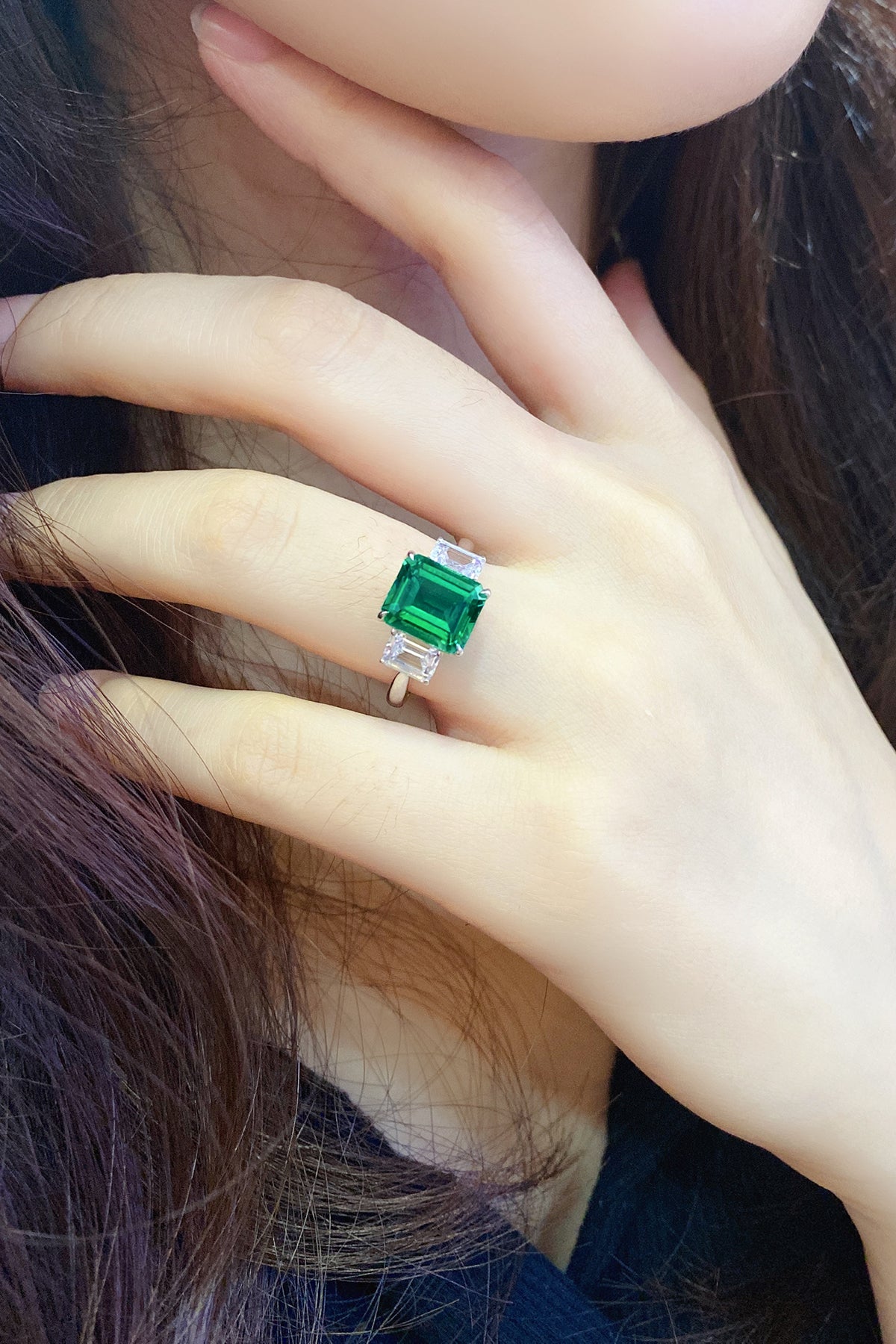 ANSTER JEWELRY 1.3 CTW Princess Lab Grown Emerald 18K Gold Ring