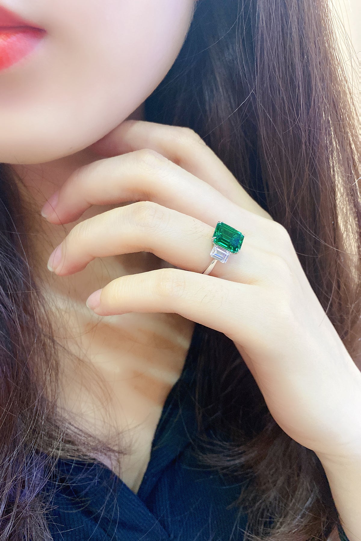 ANSTER JEWELRY 1.3 CTW Princess Lab Grown Emerald 18K Gold Ring