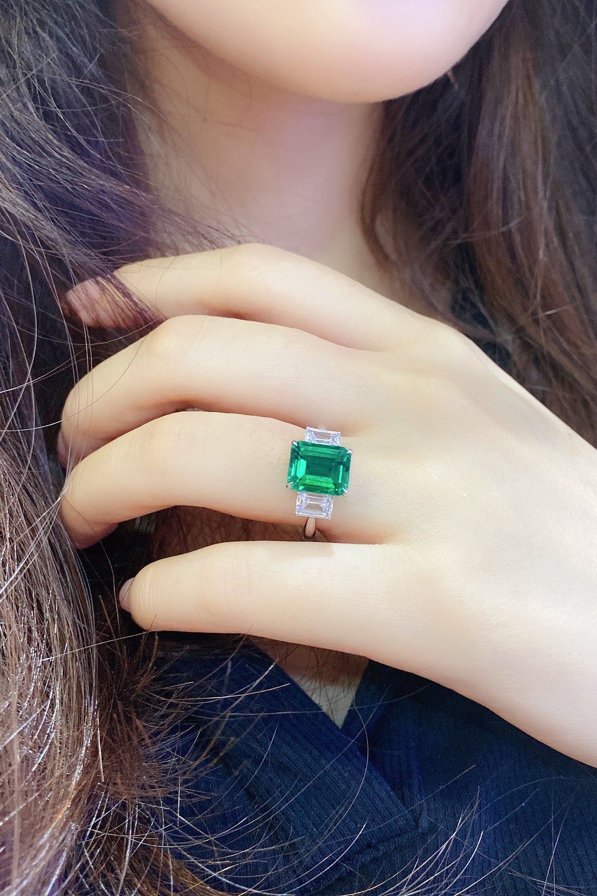 ANSTER JEWELRY 1.3 CTW Princess Lab Grown Emerald 18K Gold Ring