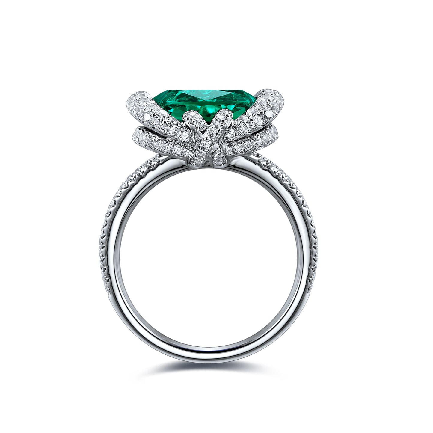 ANSTER JEWELRY 3 CTW Cushion Lab Grown Emerald 18K Gold Ring