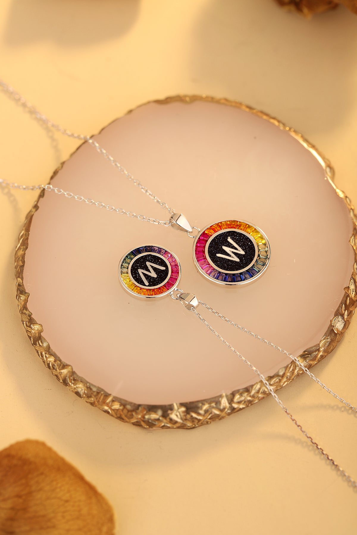 ANSTER Jewelry Princess Lab Grown Rainbow Letter Platinum PT950 Necklace
