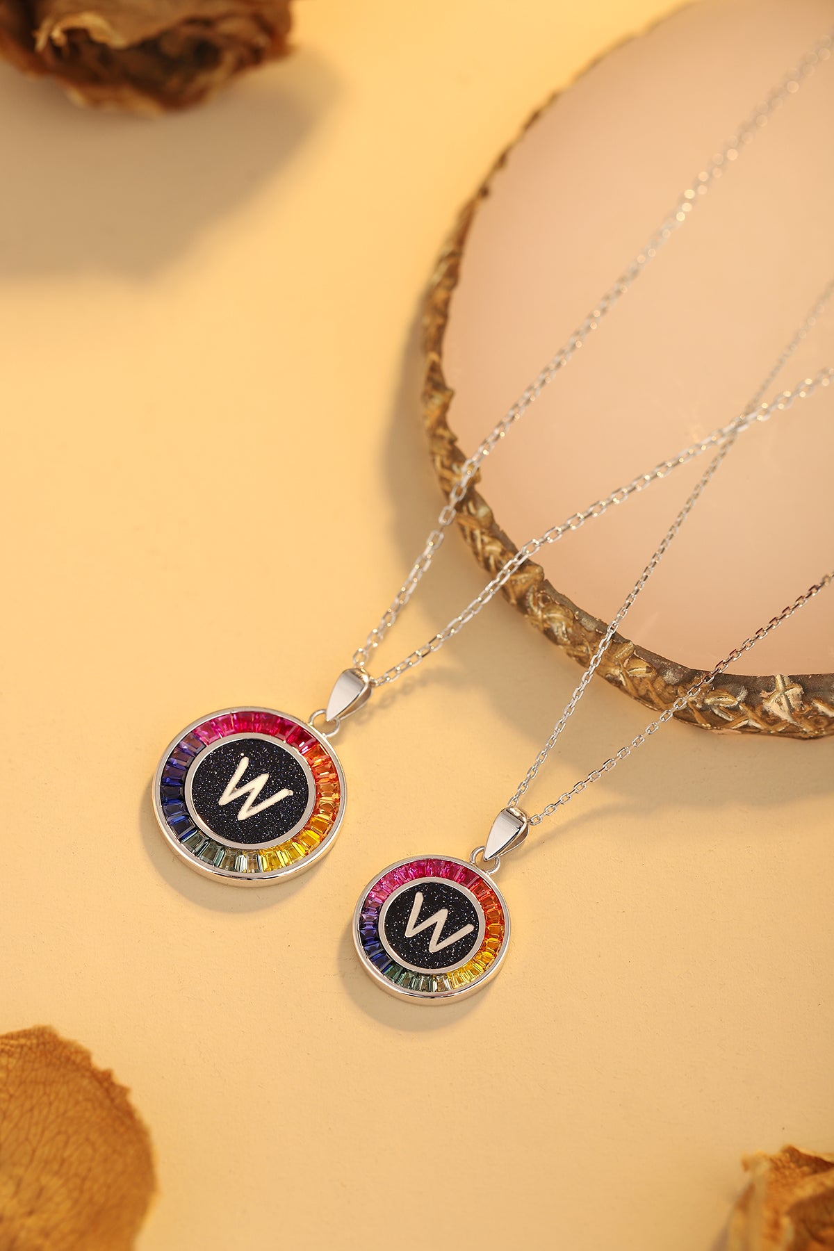 ANSTER Jewelry Princess Lab Grown Rainbow Letter Platinum PT950 Necklace