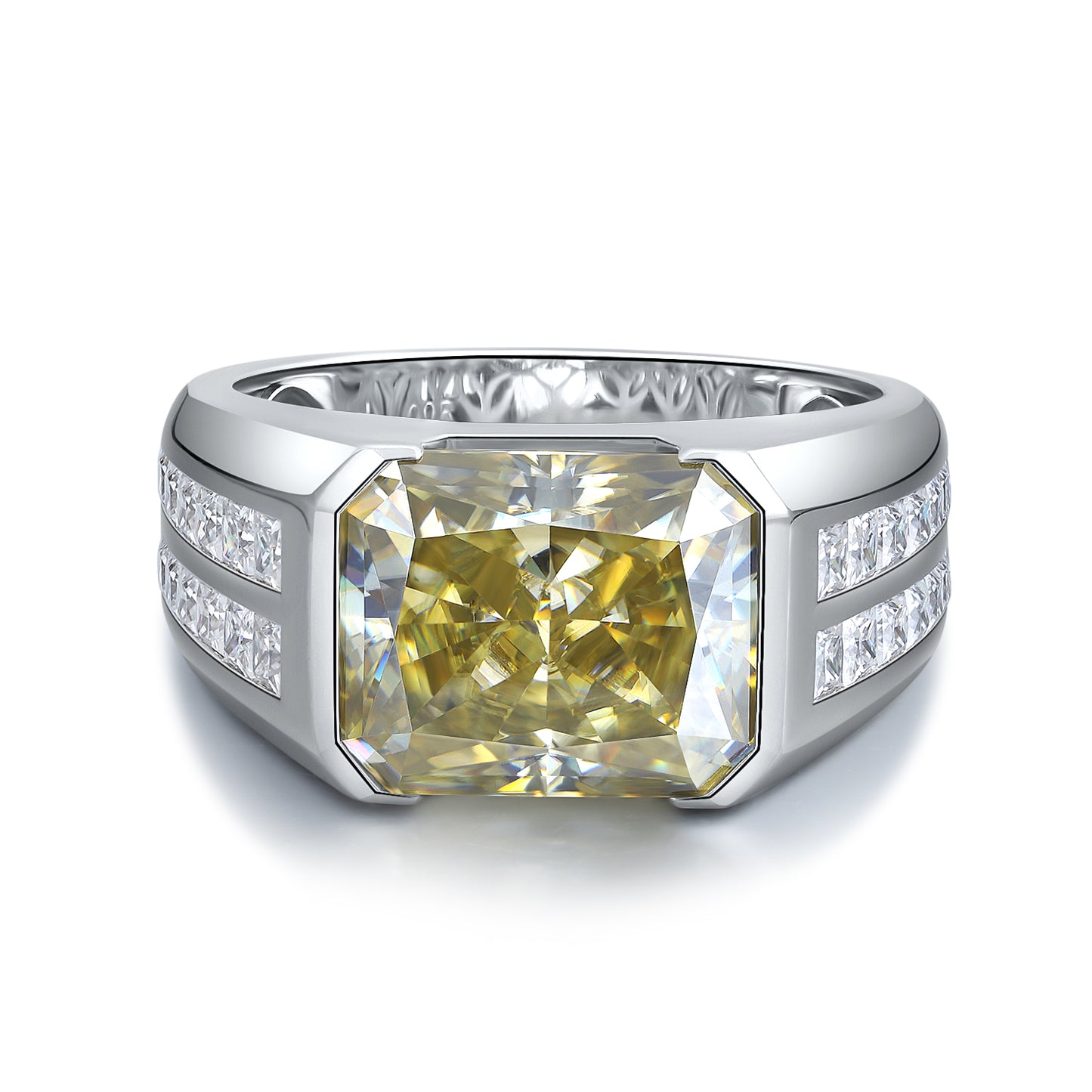 ANSTER JEWELRY 6.9 CTW Platinum PT950 Yellow Lab Grown Diamond Men Ring