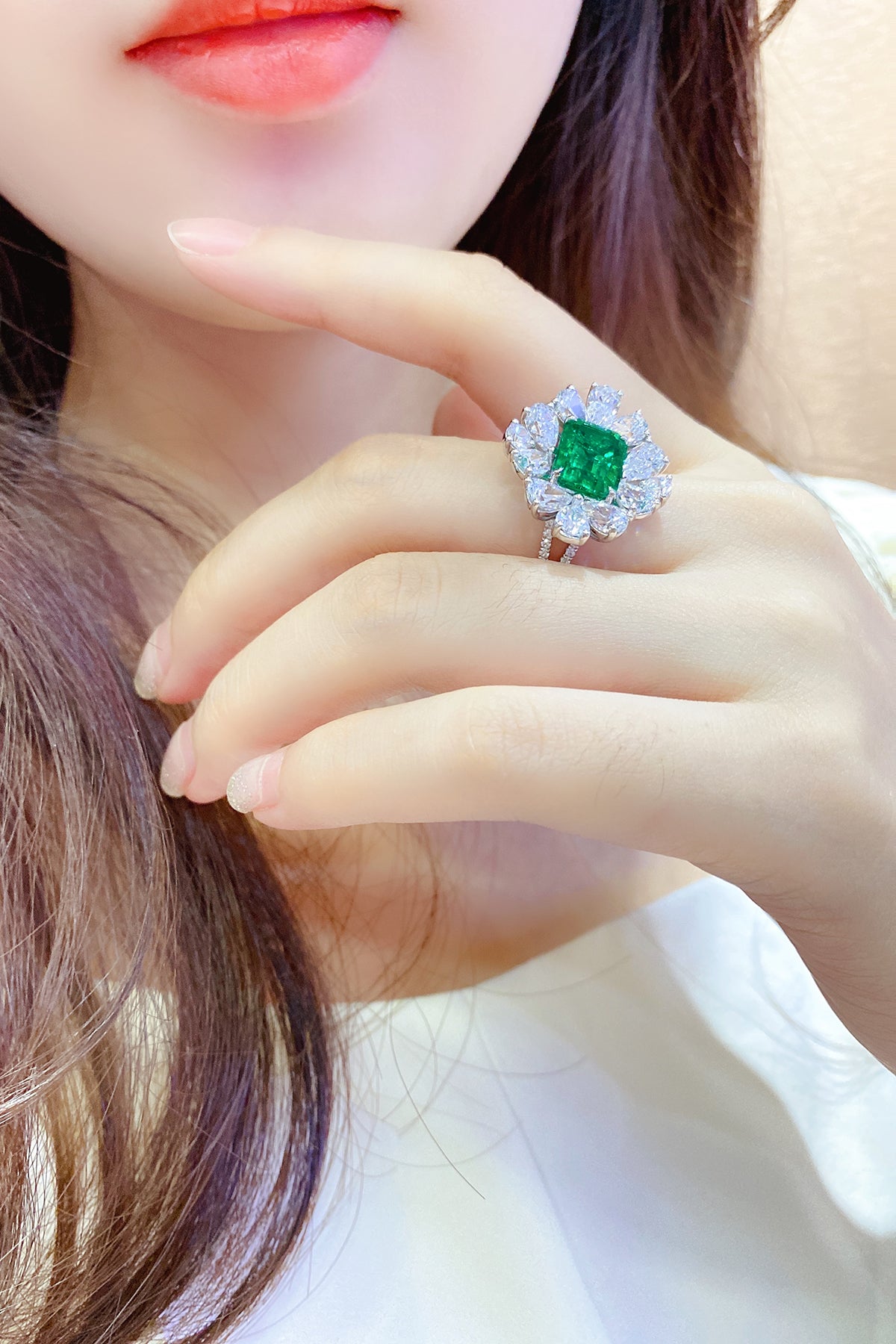 ANSTER JEWELRY 2.7 CTW Princess Lab Grown Emerald 18K Gold Ring