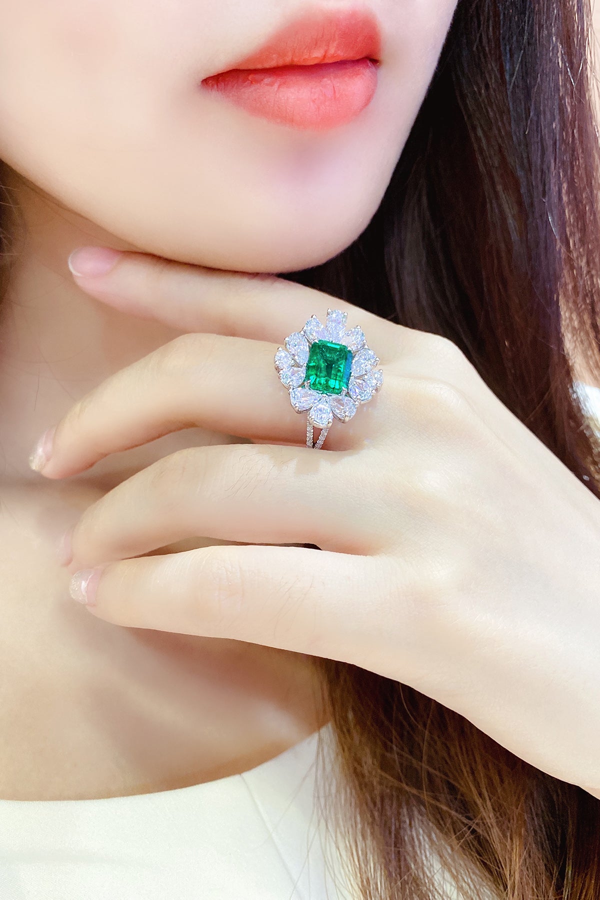 ANSTER JEWELRY 2.7 CTW Princess Lab Grown Emerald 18K Gold Ring