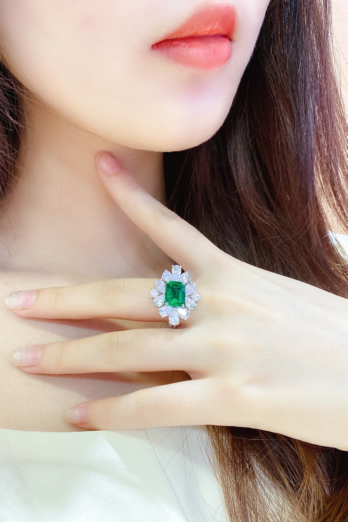 ANSTER JEWELRY 2.7 CTW Princess Lab Grown Emerald 18K Gold Ring