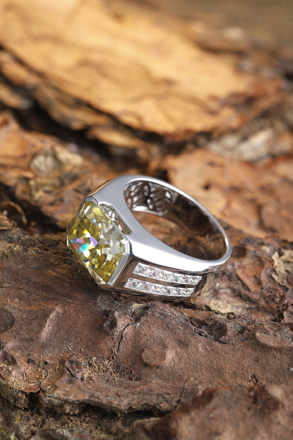 ANSTER JEWELRY 6.9 CTW Platinum PT950 Yellow Lab Grown Diamond Men Ring