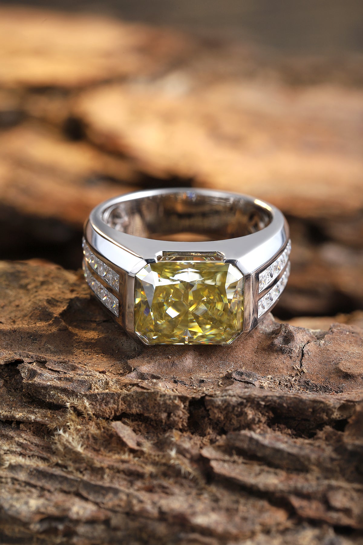 ANSTER JEWELRY 6.9 CTW Platinum PT950 Yellow Lab Grown Diamond Men Ring