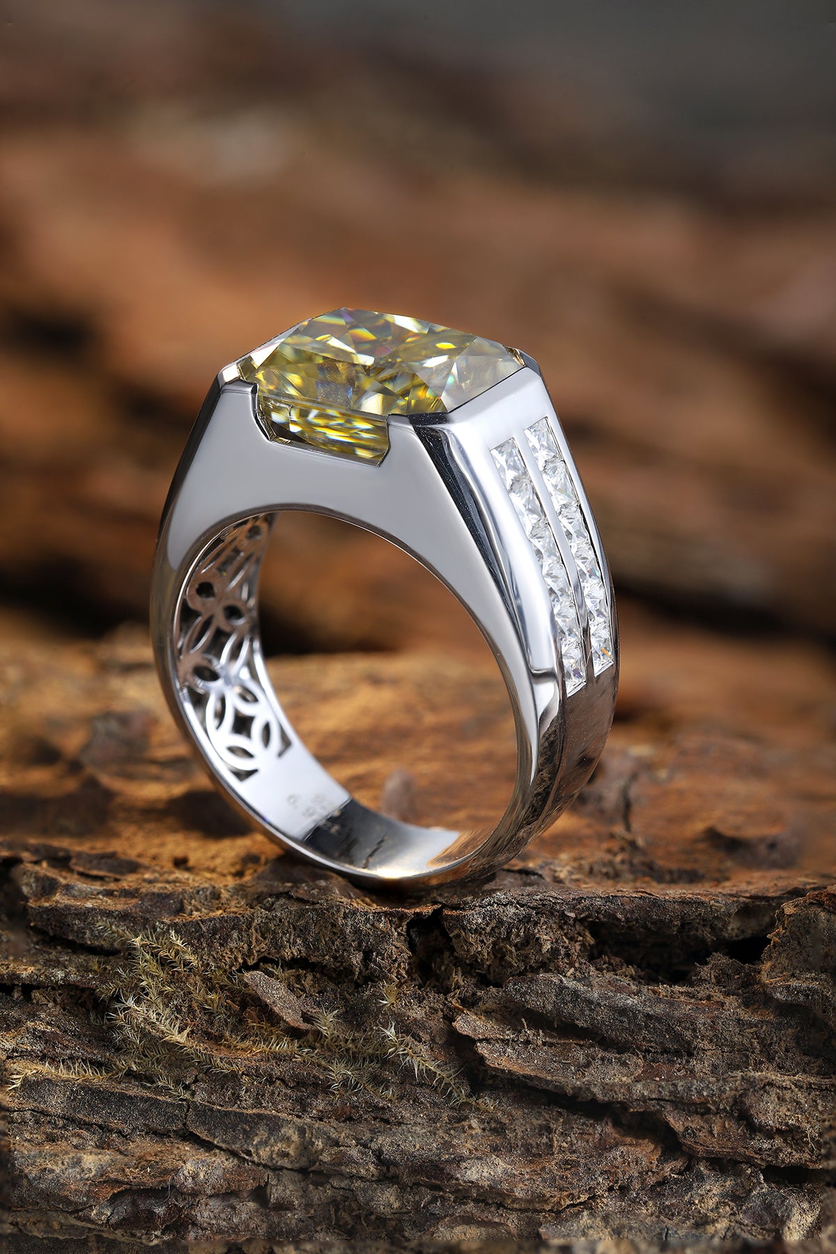ANSTER JEWELRY 6.9 CTW Platinum PT950 Yellow Lab Grown Diamond Men Ring