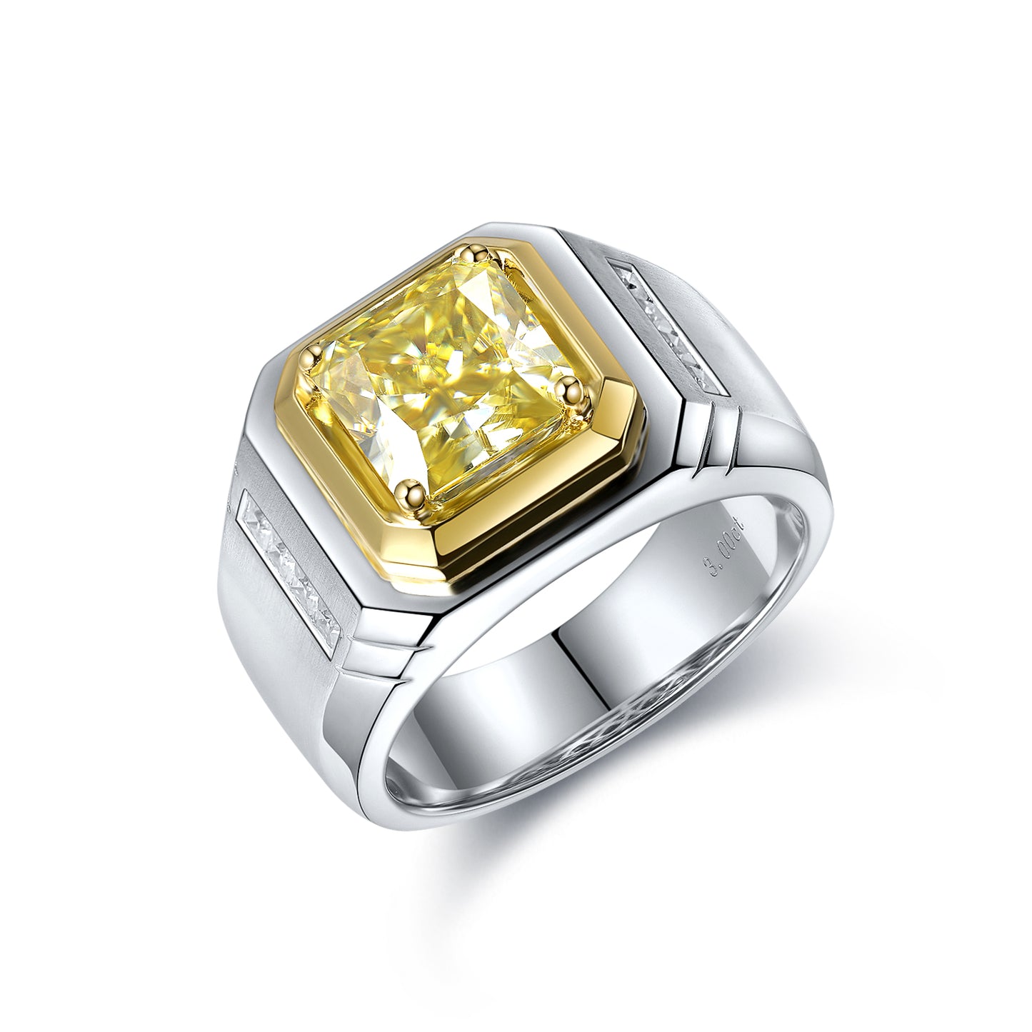 ANSTER JEWELRY 3.5 CT Asscher Cut PT950 Platinum Fancy Yellow Lab Grown Diamond Men Ring